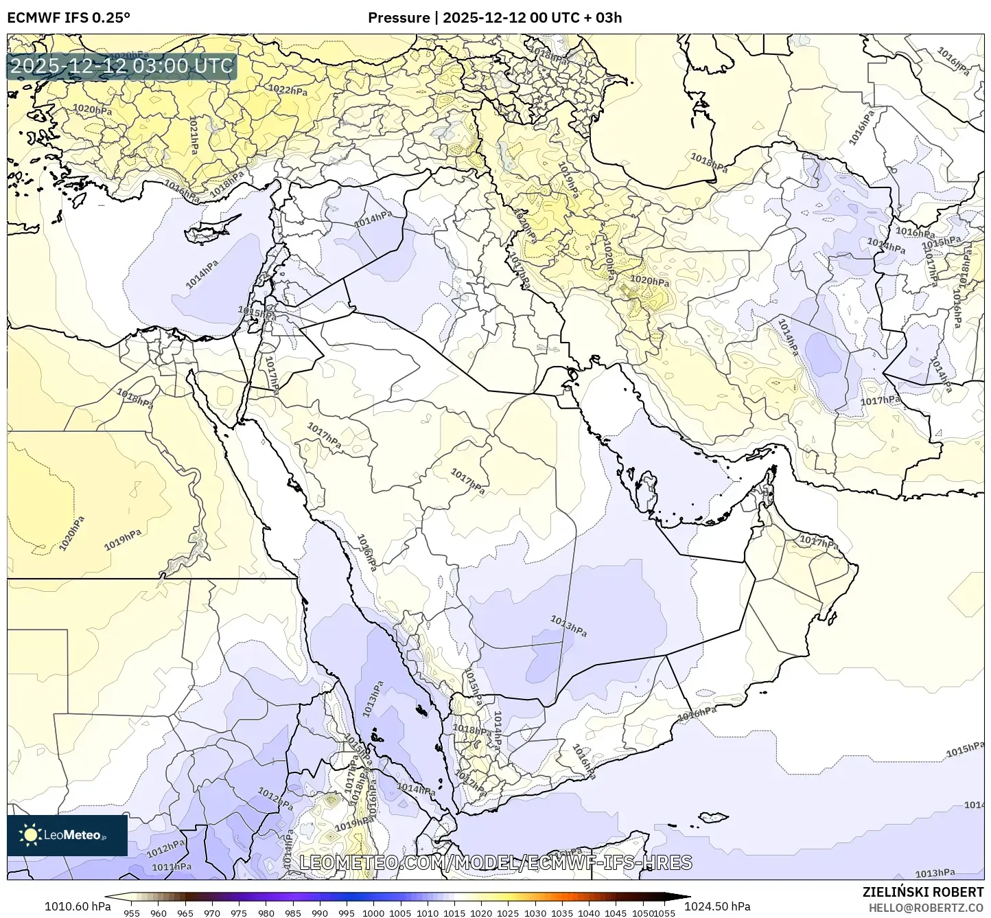 ECMWF IFS 0.25° model - Timur Tengah, Tekanan