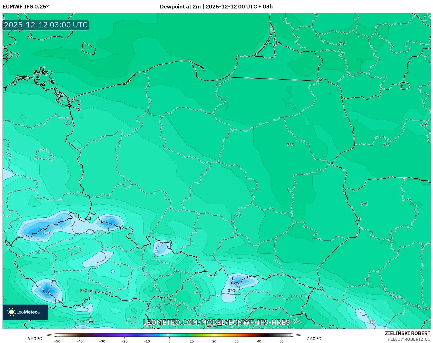 ECMWF IFS 0.25° model - Poland, Takat Embun 2 m