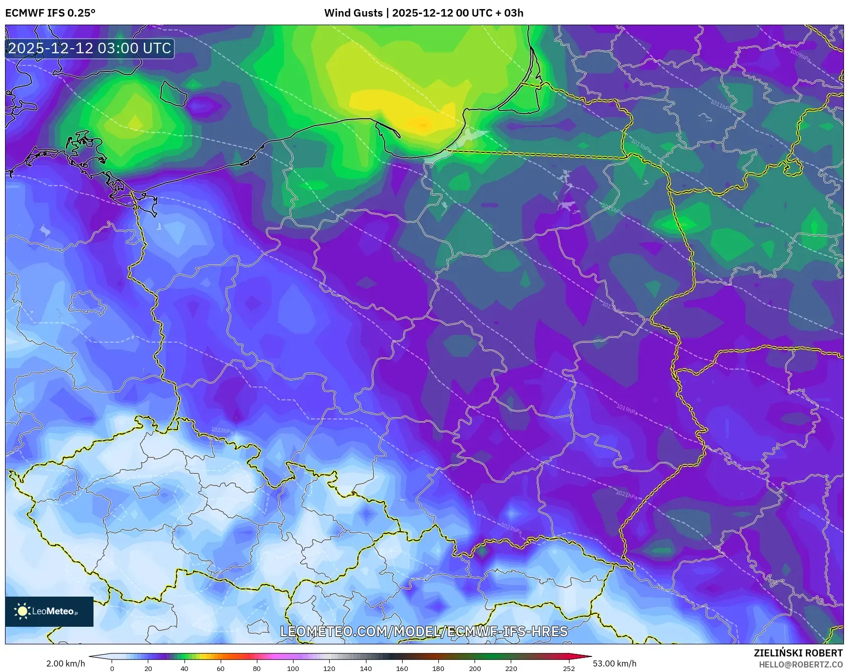 ECMWF IFS 0.25° model - Poland, Hembusan Angin