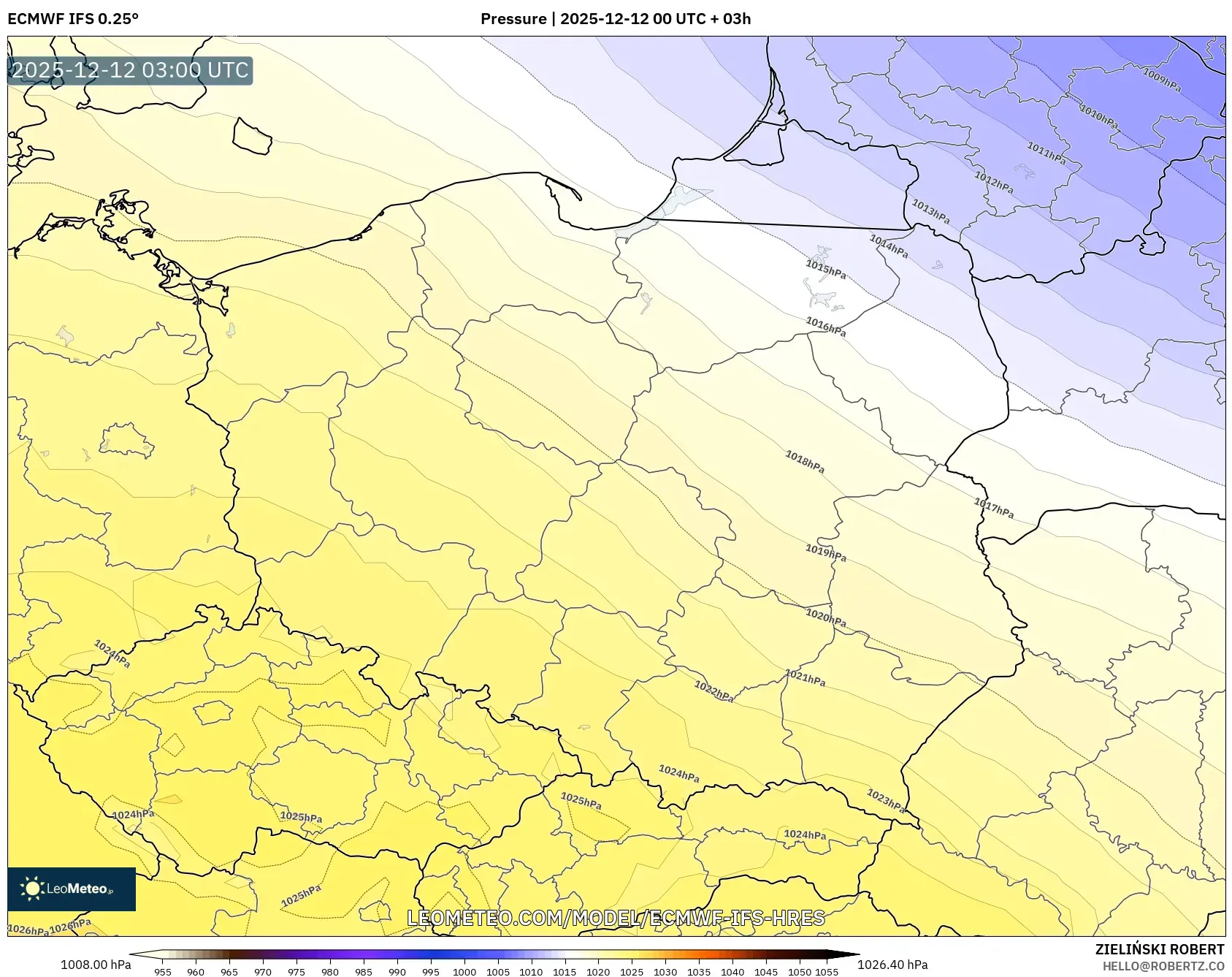 ECMWF IFS 0.25° model - Poland, Tekanan