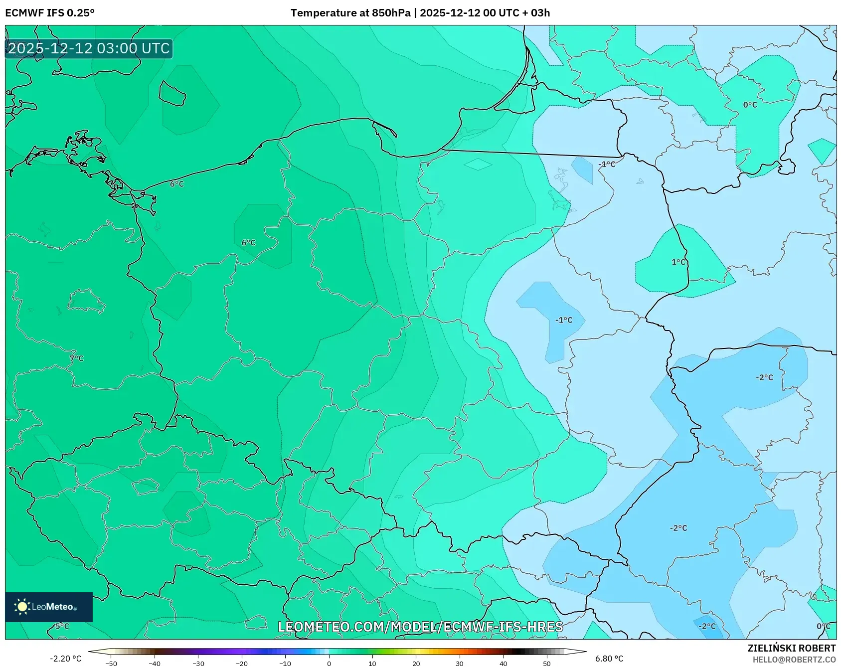 ECMWF IFS 0.25° model - Poland, Suhu 850 hPa