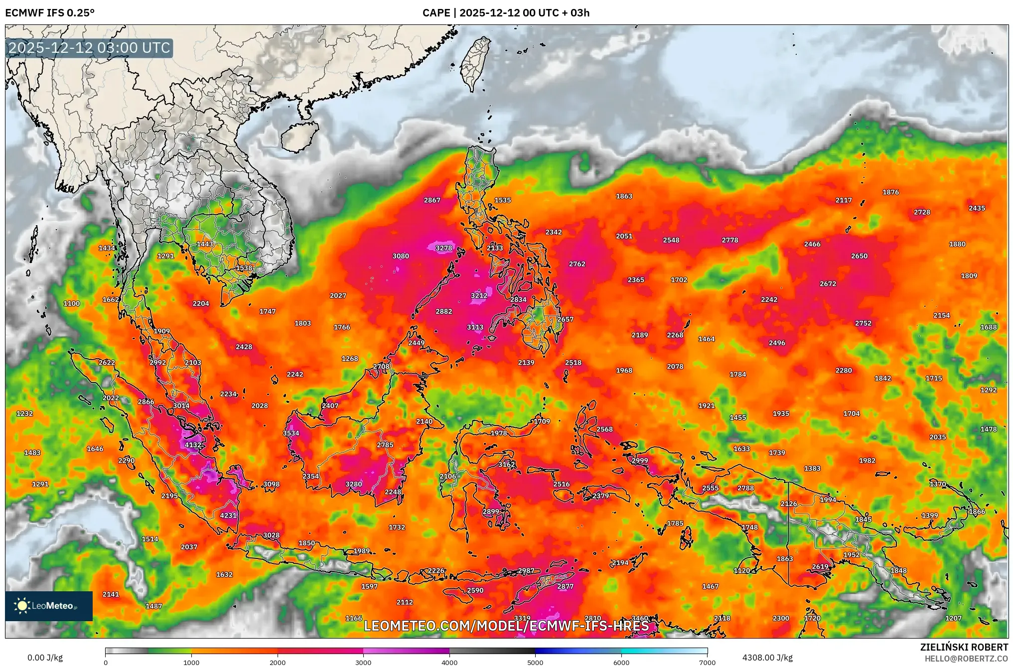 ECMWF IFS 0.25° model - Asia Tenggara, CAPE