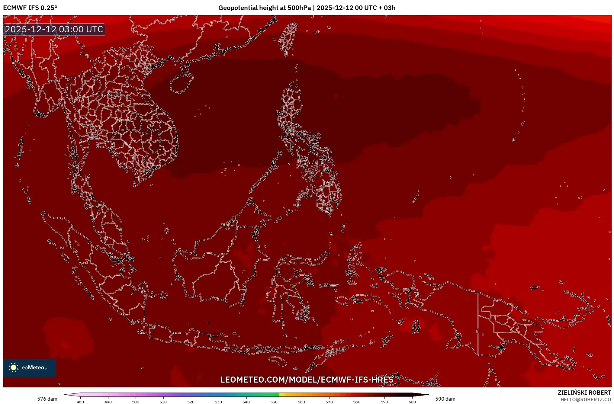 ECMWF IFS 0.25° model - Asia Tenggara, Ketinggian geopotensial pada 500 hPa