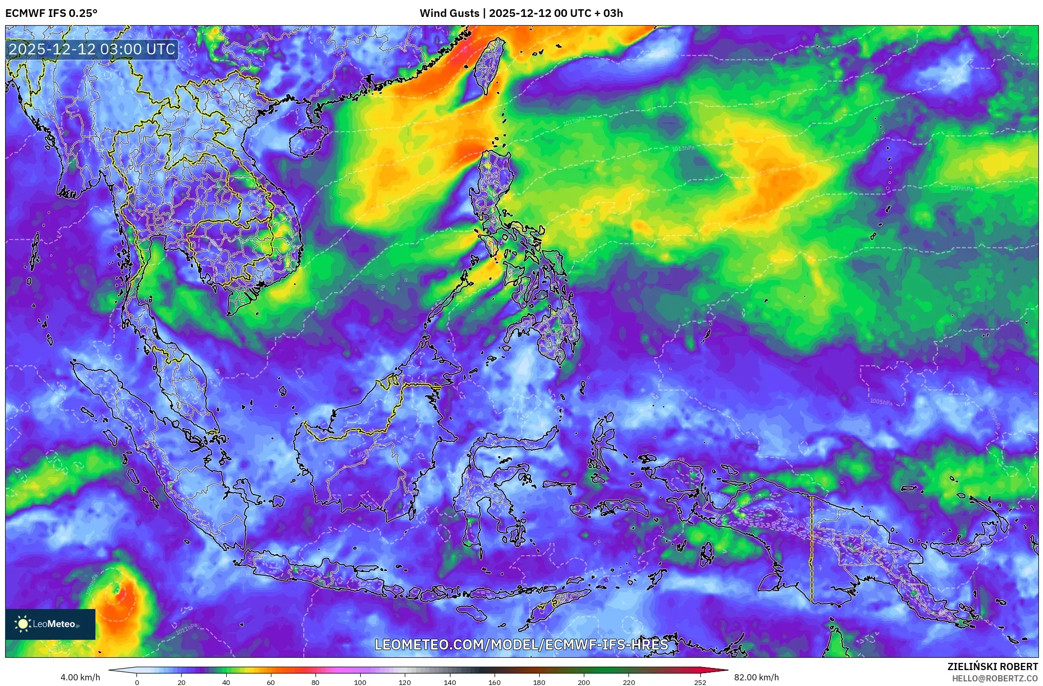 ECMWF IFS 0.25° model - Asia Tenggara, Hembusan Angin