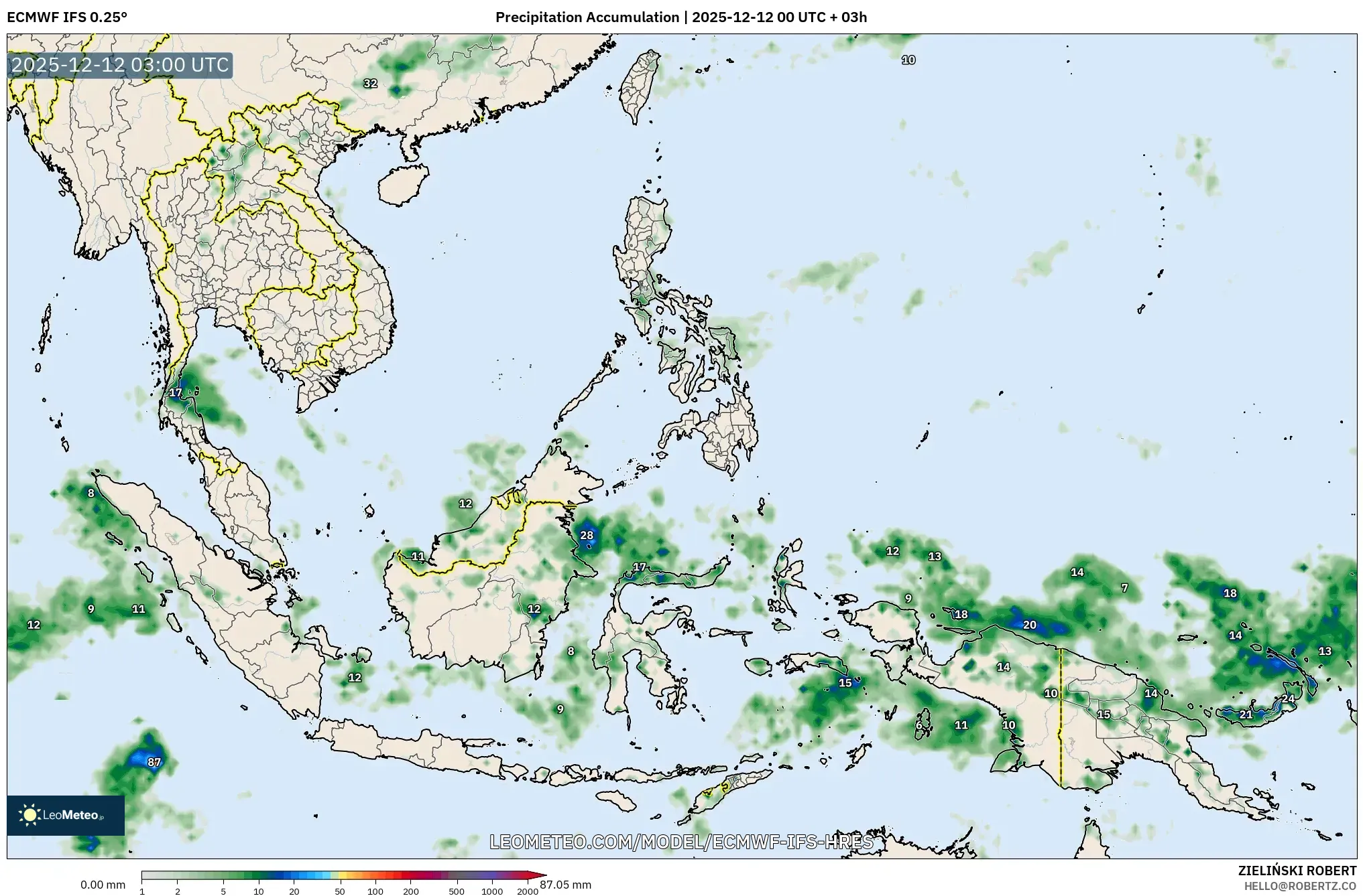 ECMWF IFS 0.25° model - Asia Tenggara, Pengumpulan Hujan