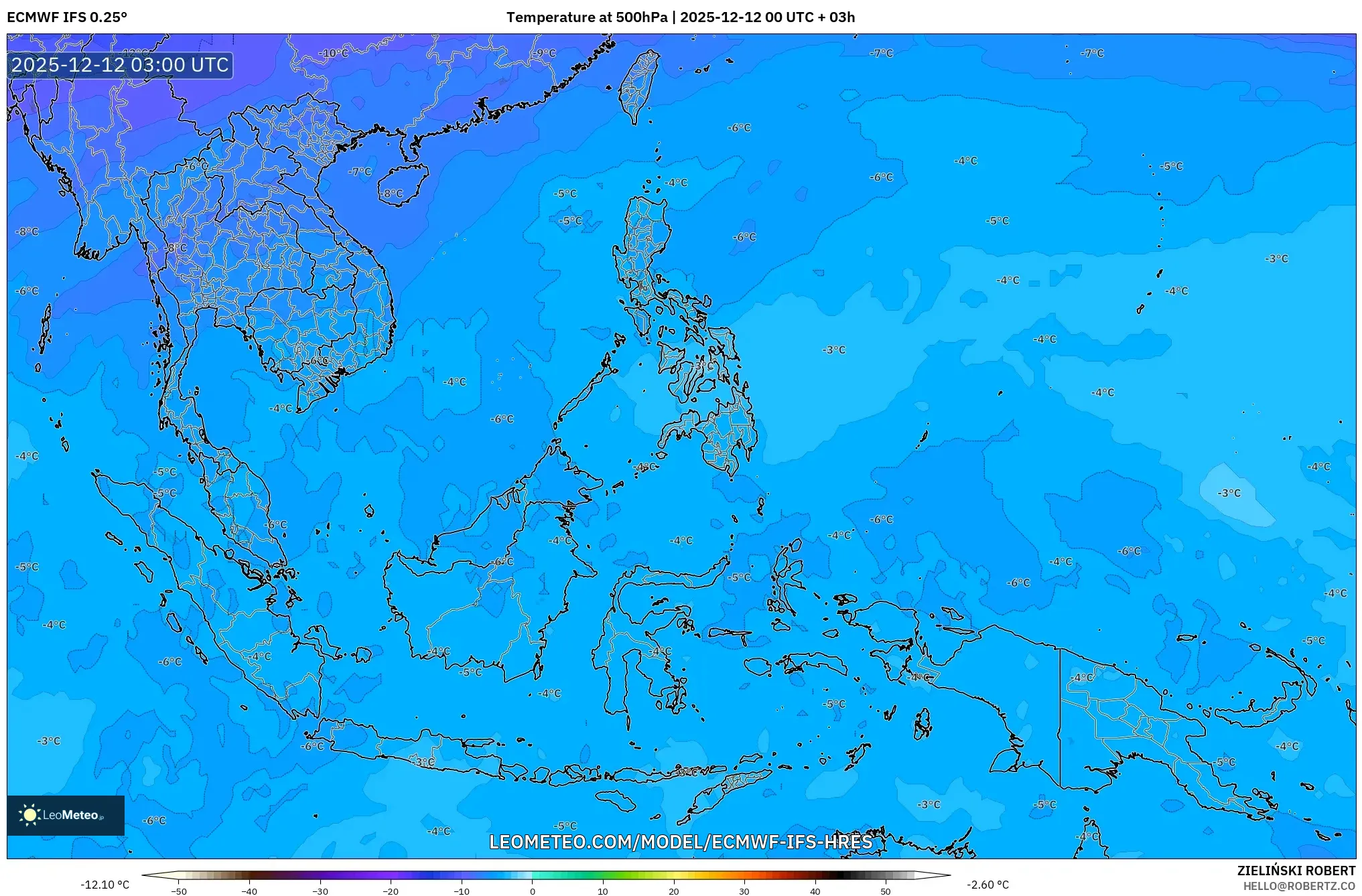 ECMWF IFS 0.25° model - Asia Tenggara, Suhu 500 hPa