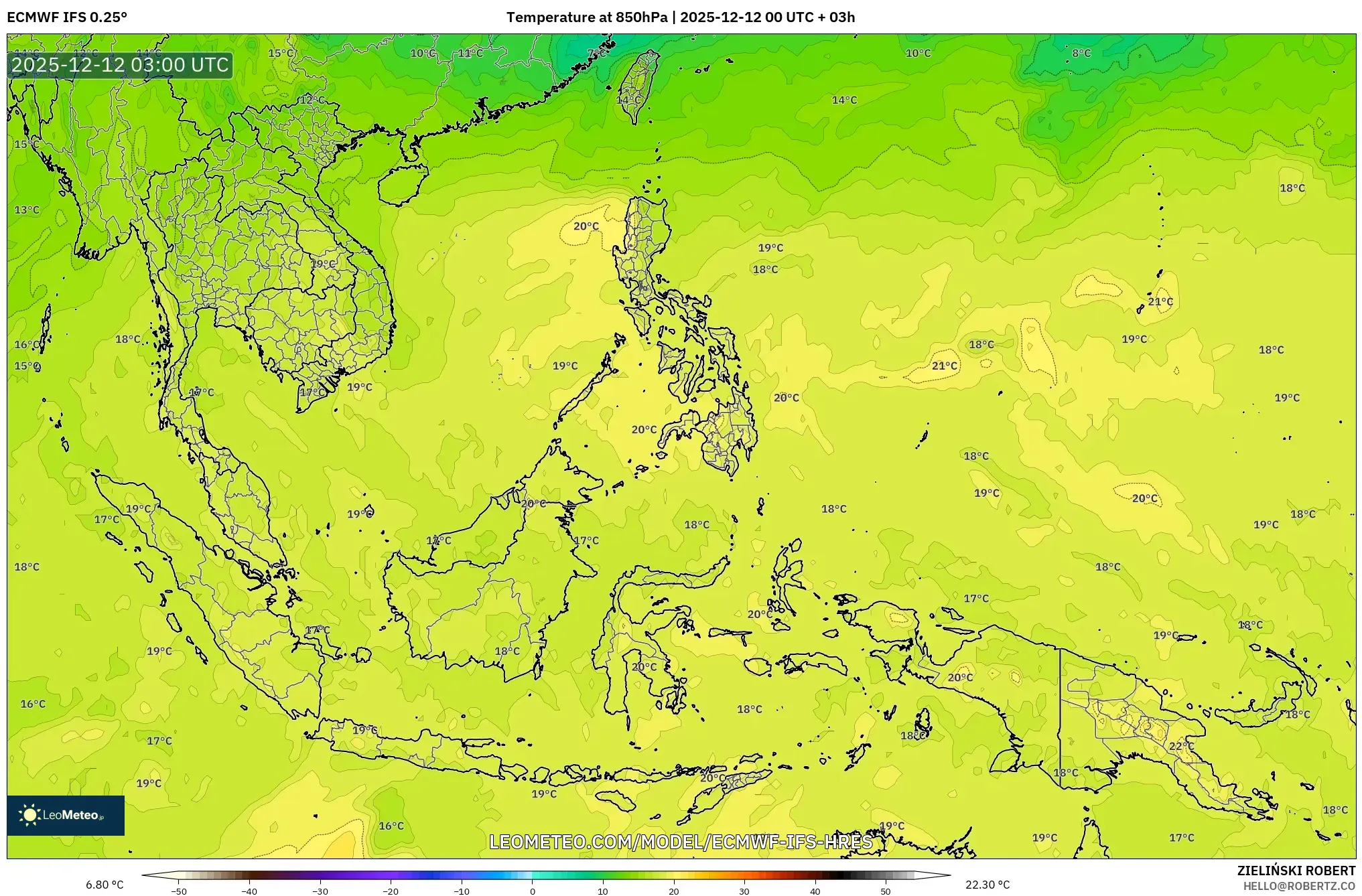 ECMWF IFS 0.25° model - Asia Tenggara, Suhu 850 hPa