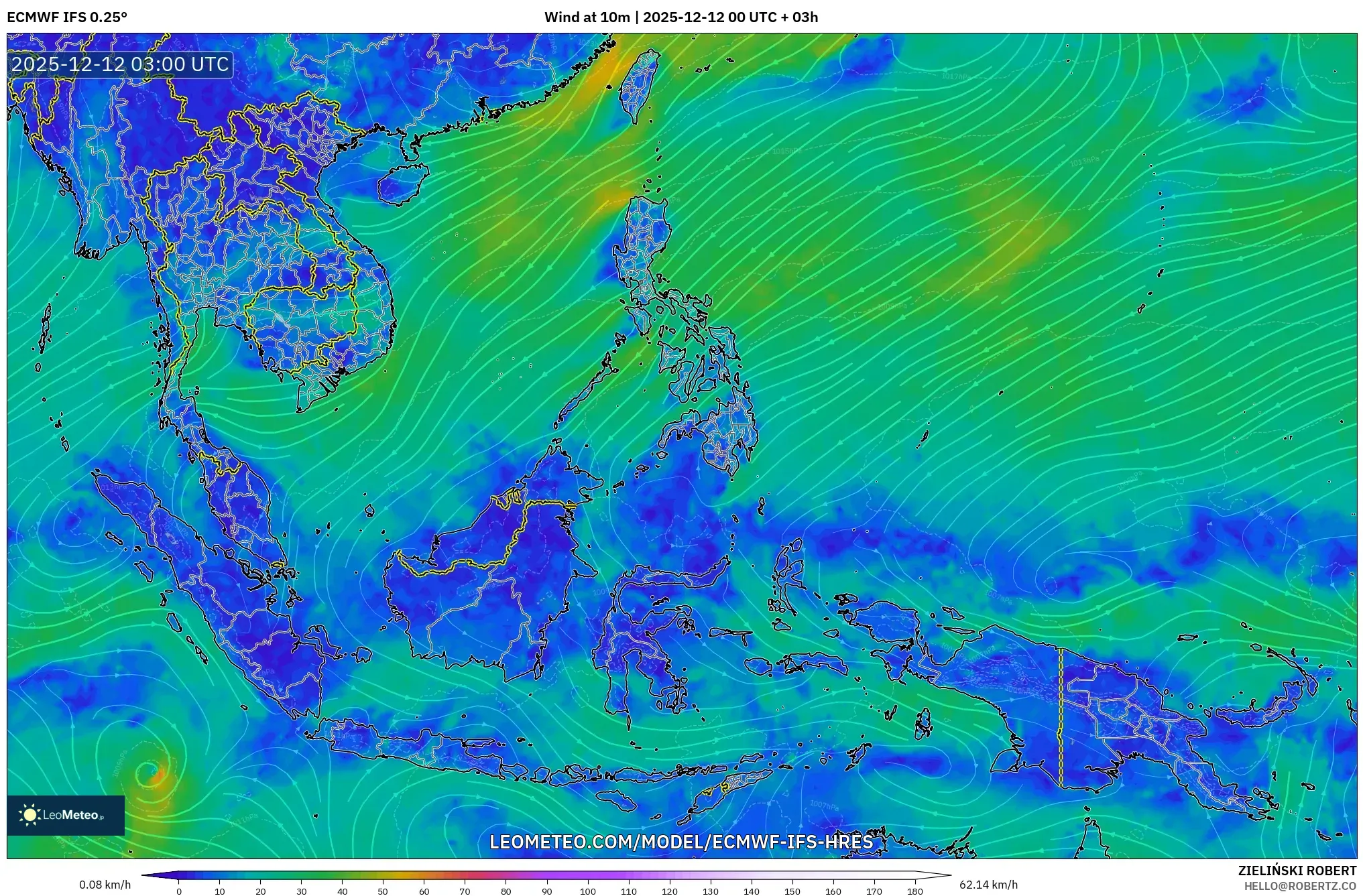 ECMWF IFS 0.25° model - Asia Tenggara, Angin 10 m