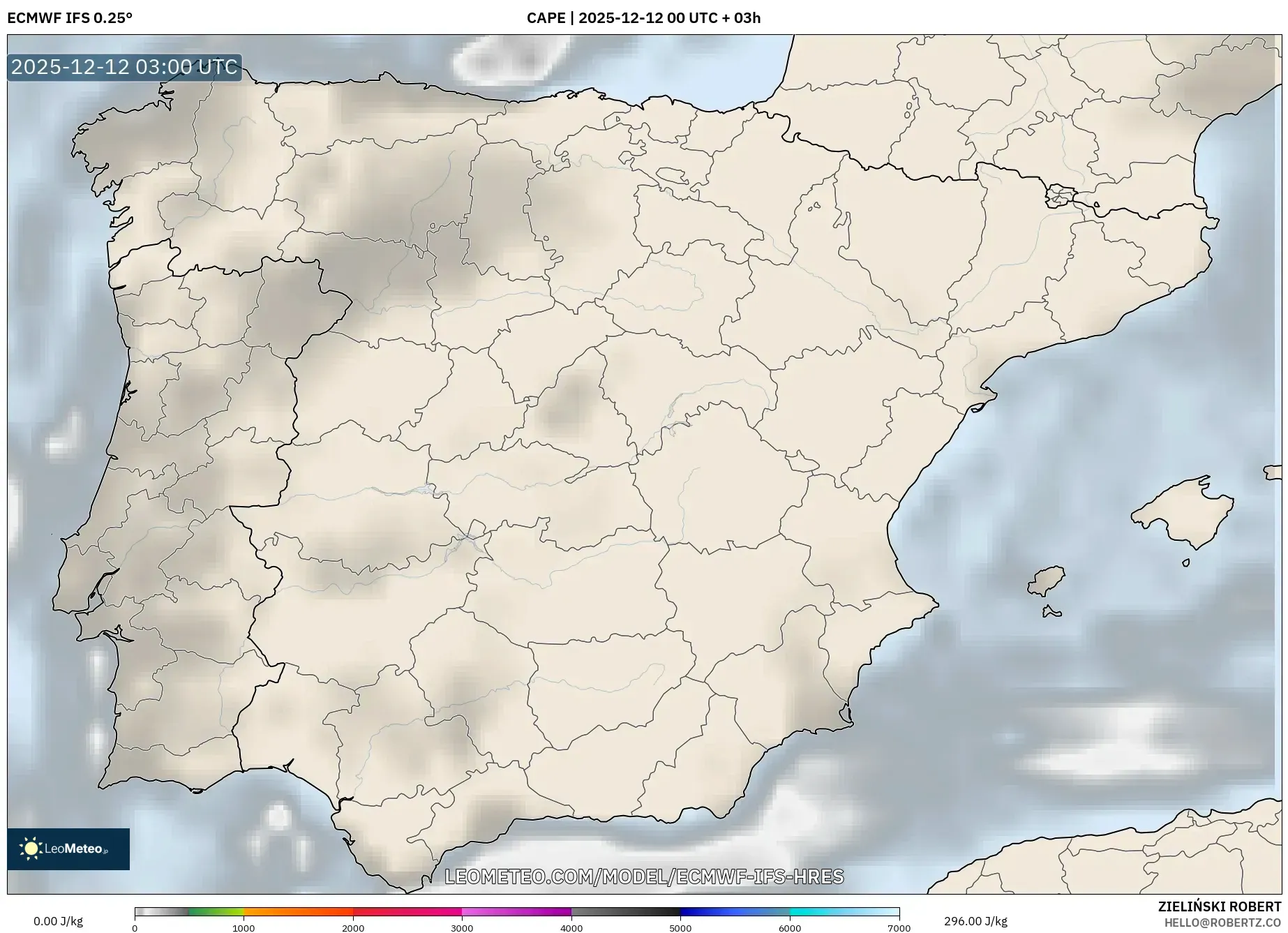 ECMWF IFS 0.25° model - Sepanyol, CAPE