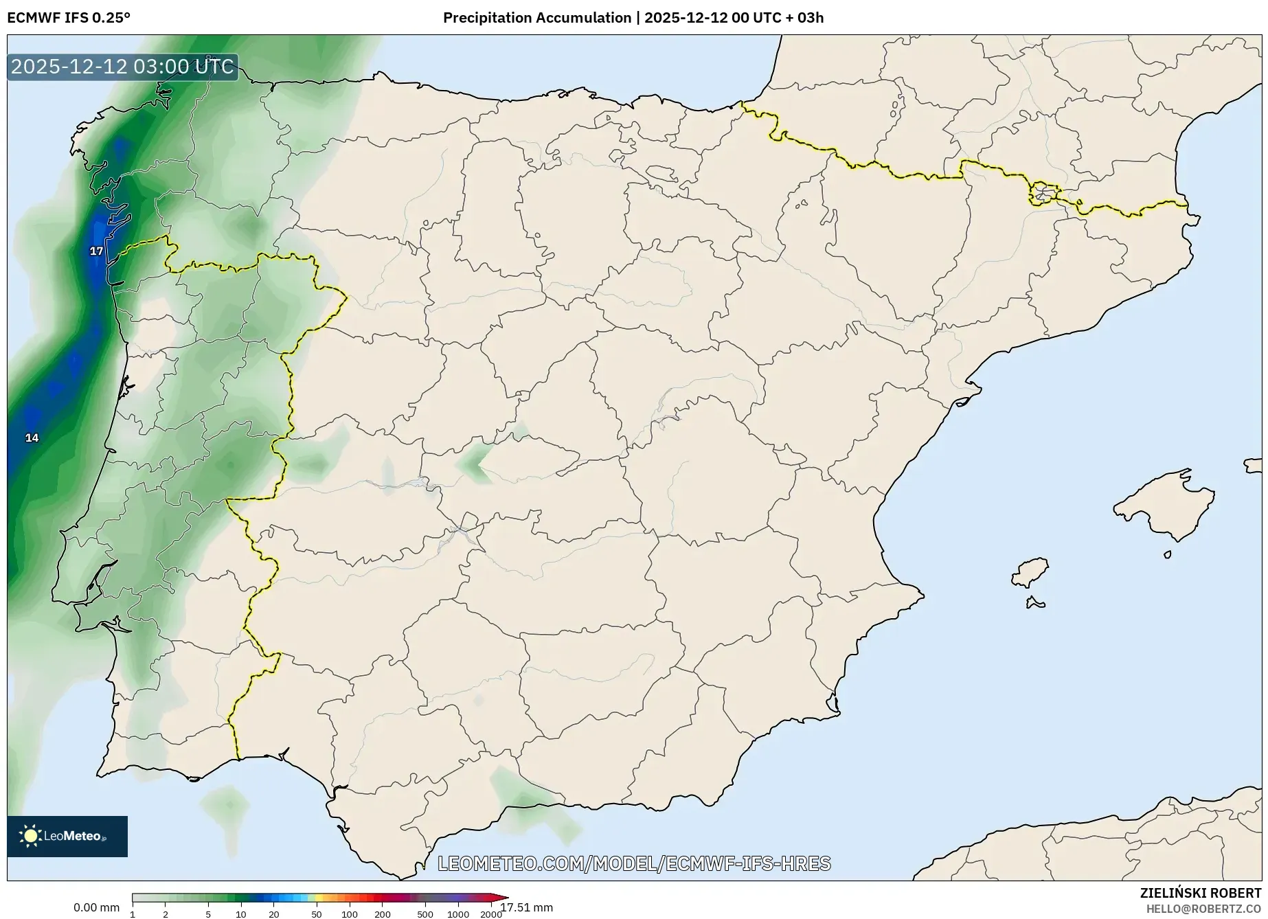 ECMWF IFS 0.25° model - Sepanyol, Pengumpulan Hujan