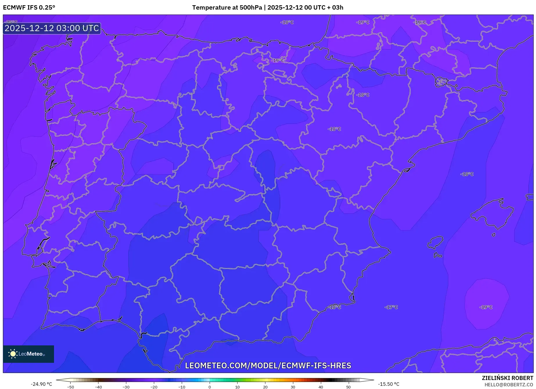 ECMWF IFS 0.25° model - Sepanyol, Suhu 500 hPa