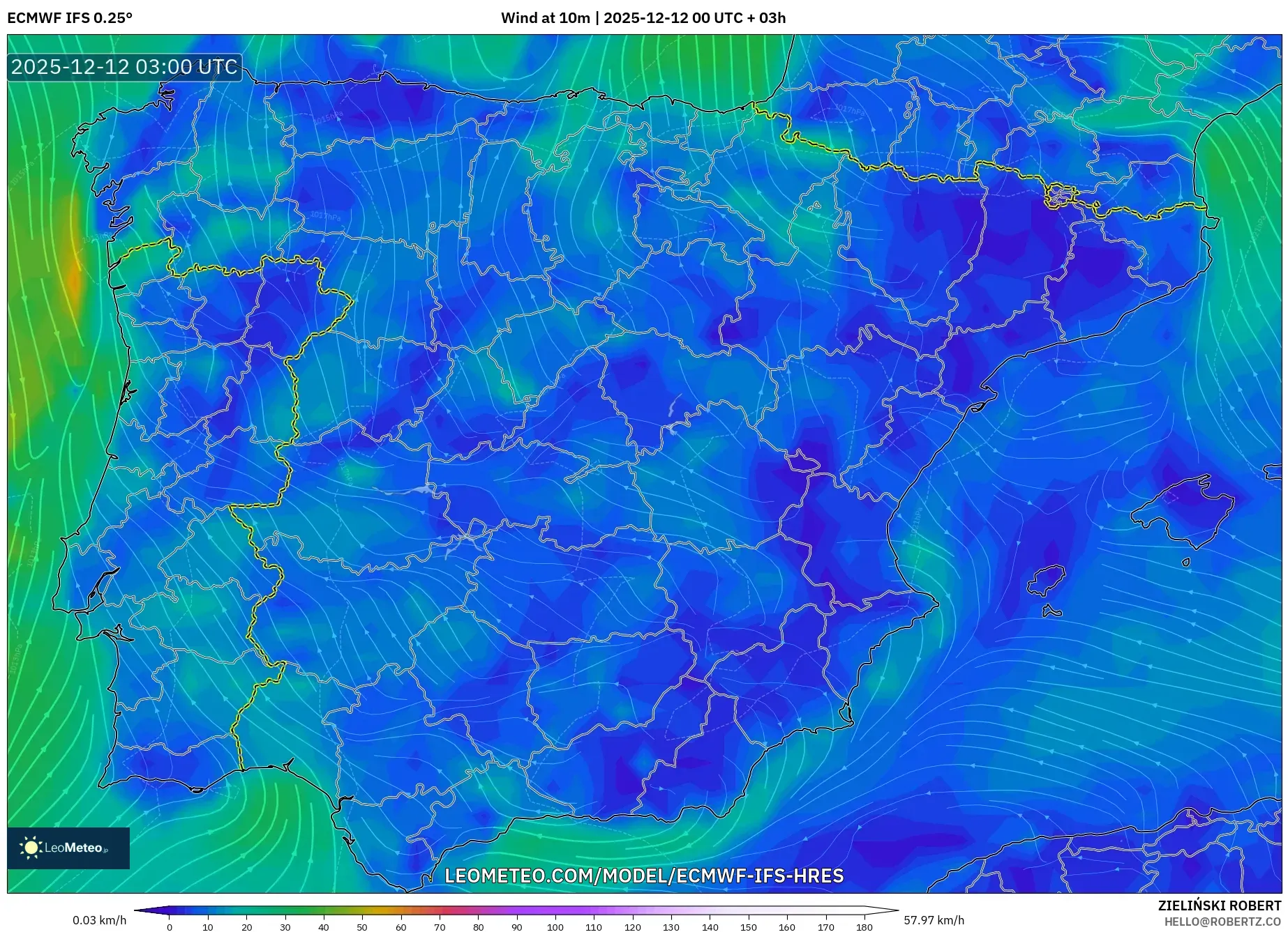 ECMWF IFS 0.25° model - Sepanyol, Angin 10 m