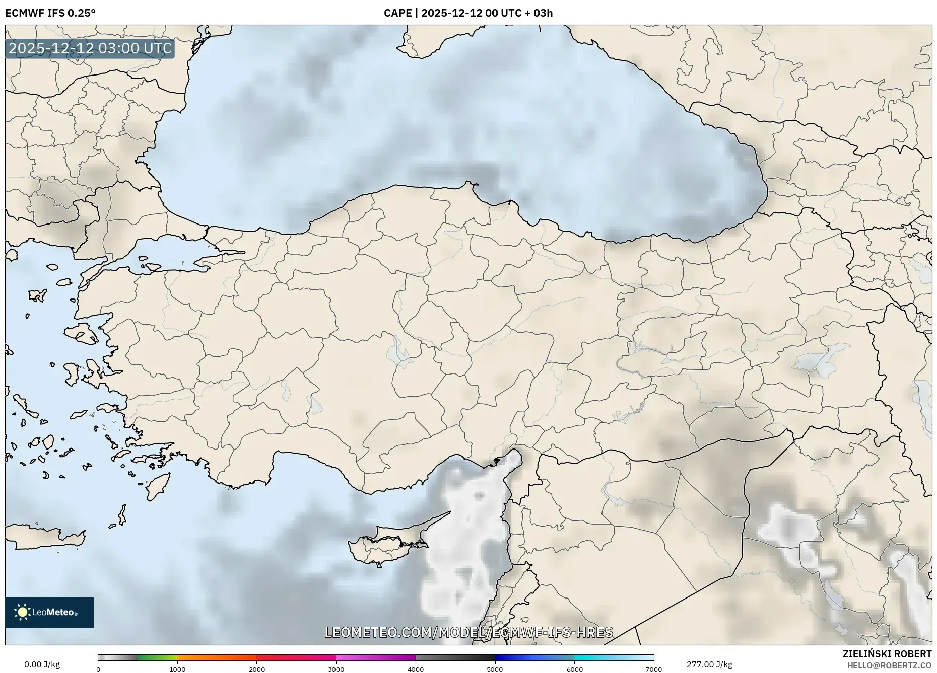 ECMWF IFS 0.25° model - Turki, CAPE