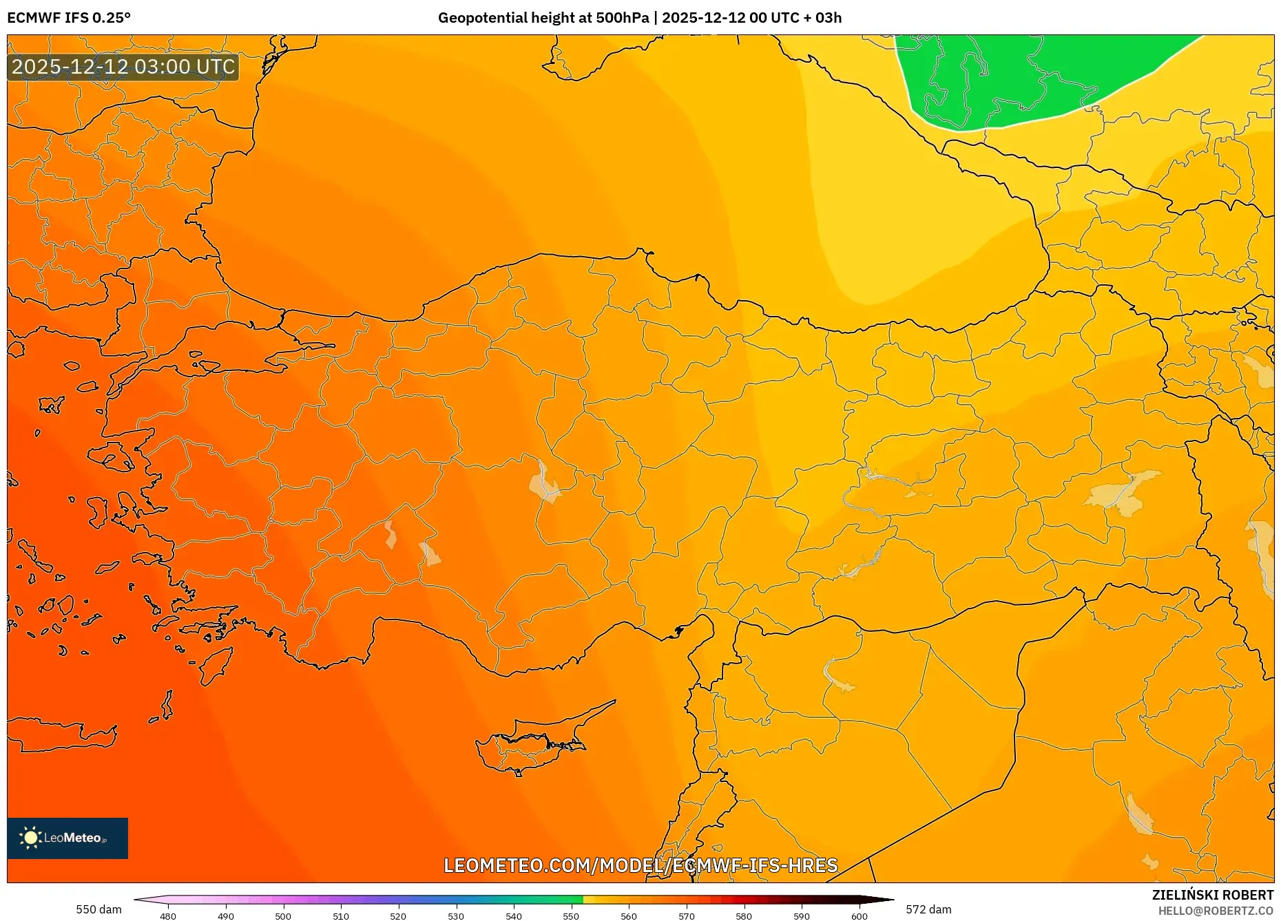 ECMWF IFS 0.25° model - Turki, Ketinggian geopotensial pada 500 hPa