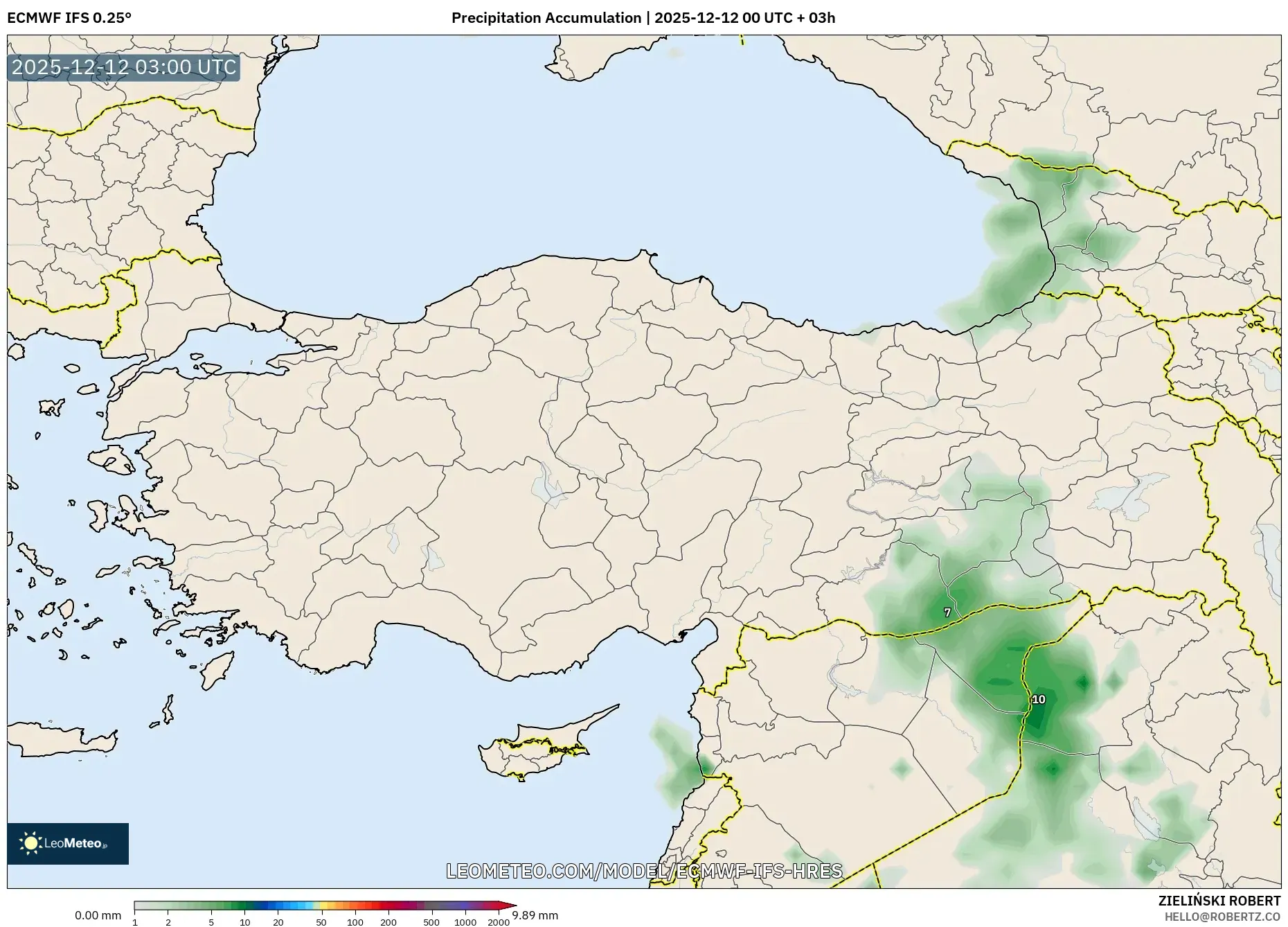 ECMWF IFS 0.25° model - Turki, Pengumpulan Hujan