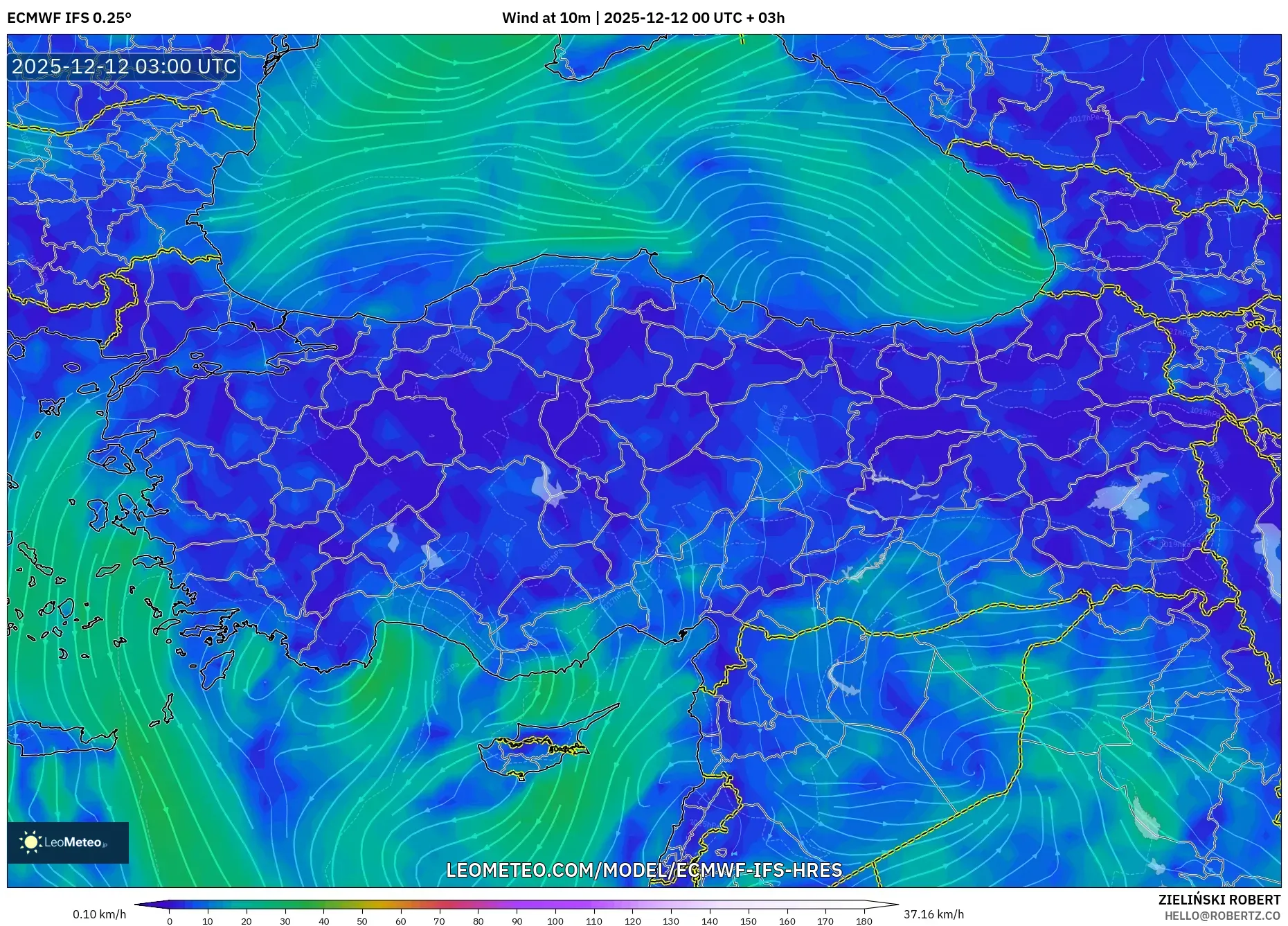 ECMWF IFS 0.25° model - Turki, Angin 10 m