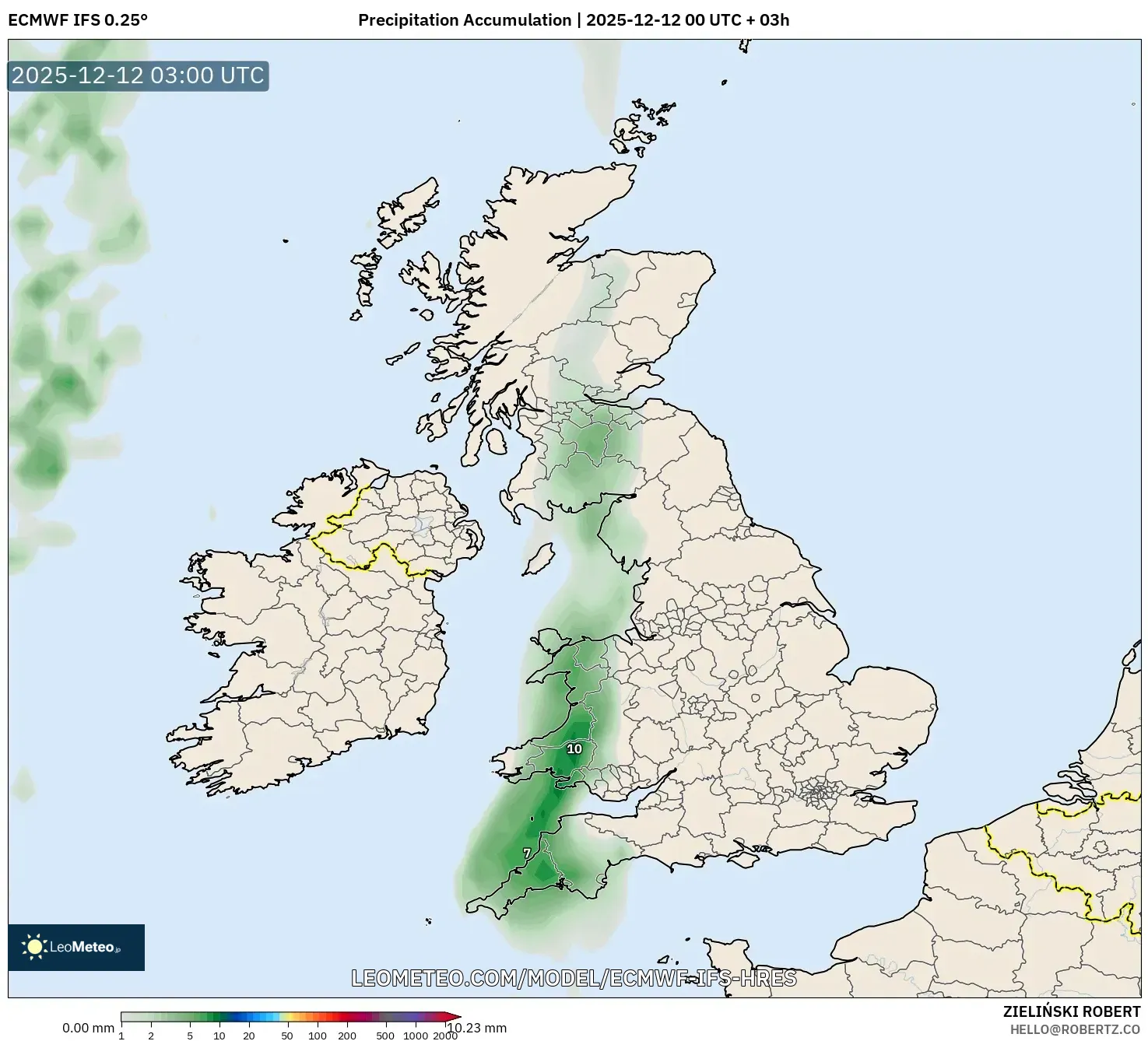 ECMWF IFS 0.25° model - United Kingdom, Pengumpulan Hujan