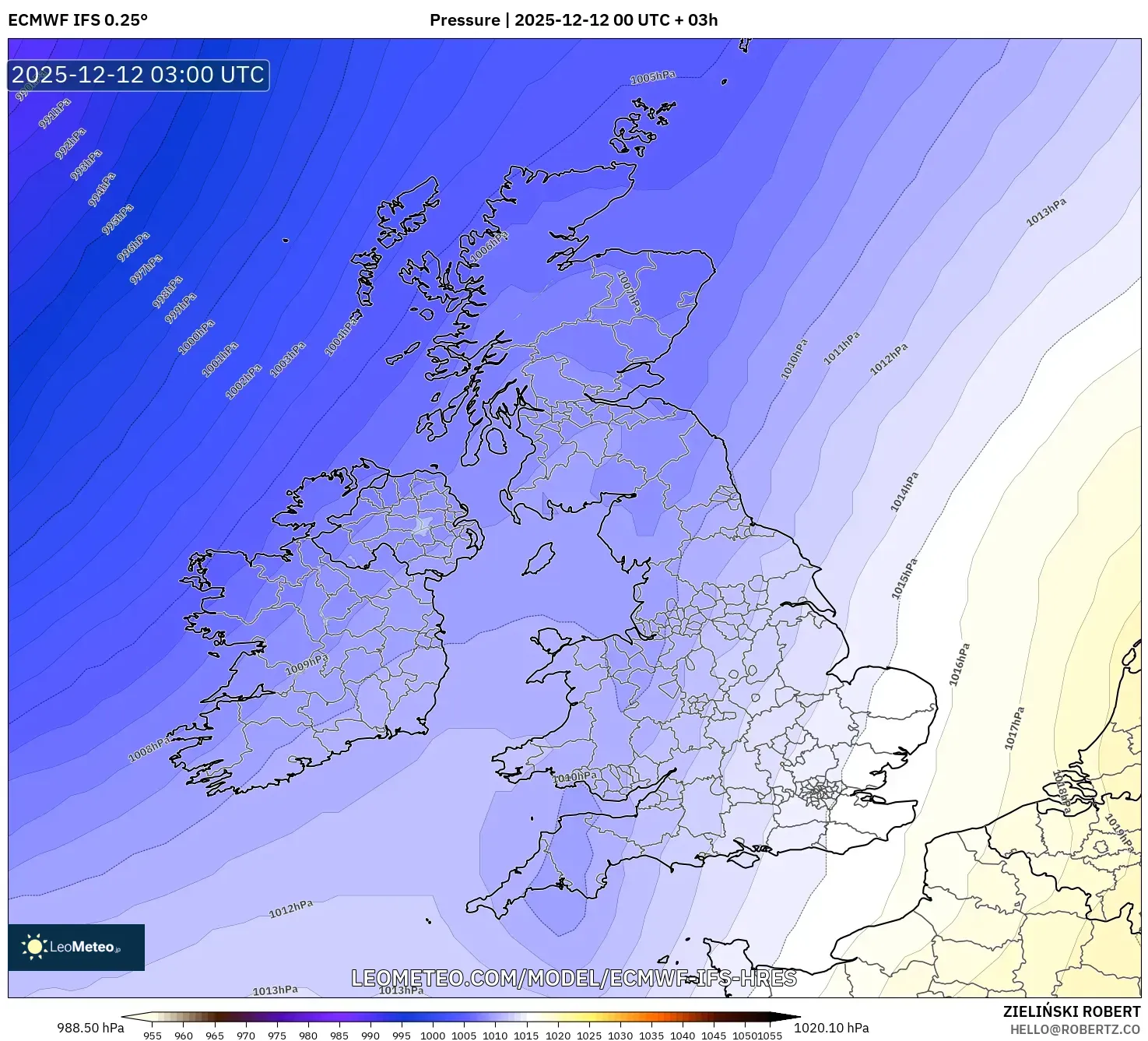 ECMWF IFS 0.25° model - United Kingdom, Tekanan