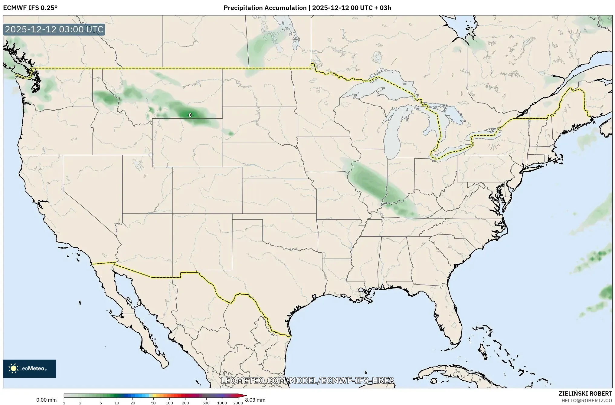 ECMWF IFS 0.25° model - Amerika Syarikat, Pengumpulan Hujan