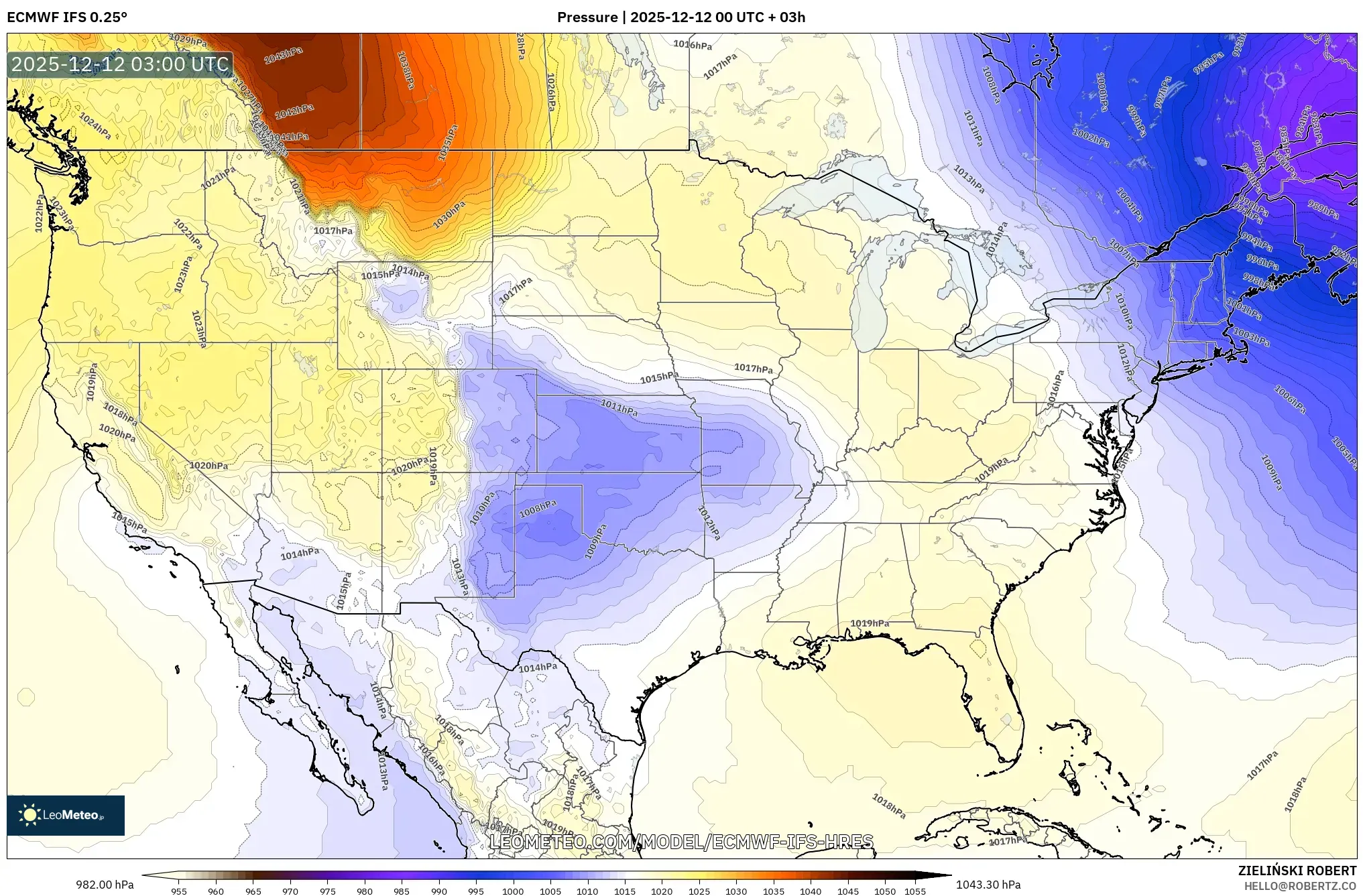 ECMWF IFS 0.25° model - Amerika Syarikat, Tekanan