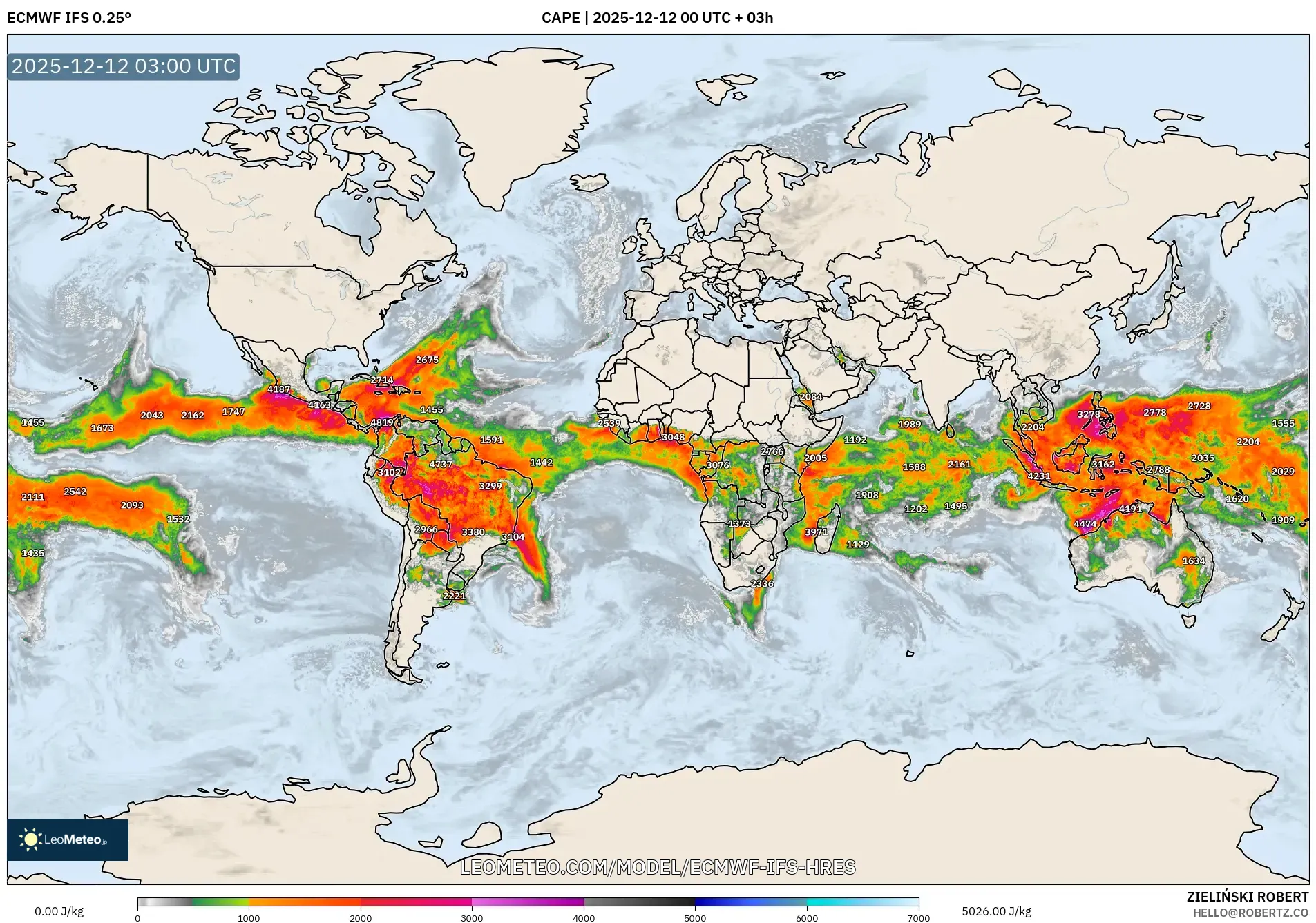 ECMWF IFS 0.25° model - Dunia, CAPE