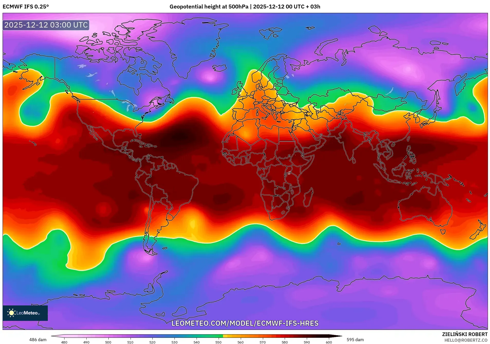 ECMWF IFS 0.25° model - Dunia, Ketinggian geopotensial pada 500 hPa