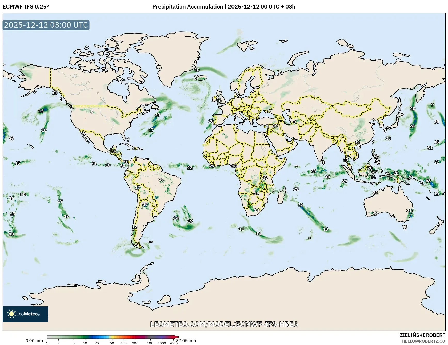 ECMWF IFS 0.25° model - Dunia, Pengumpulan Hujan