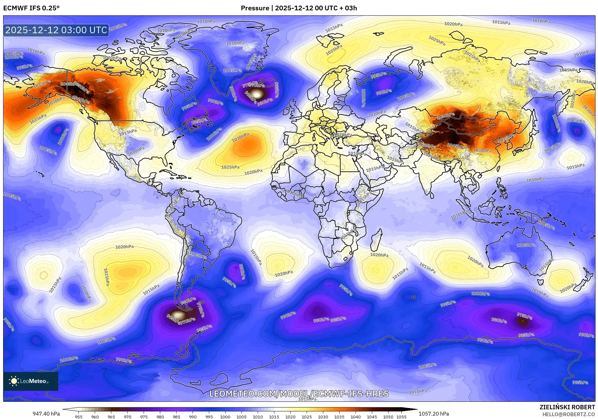 ECMWF IFS 0.25° model - Dunia, Tekanan