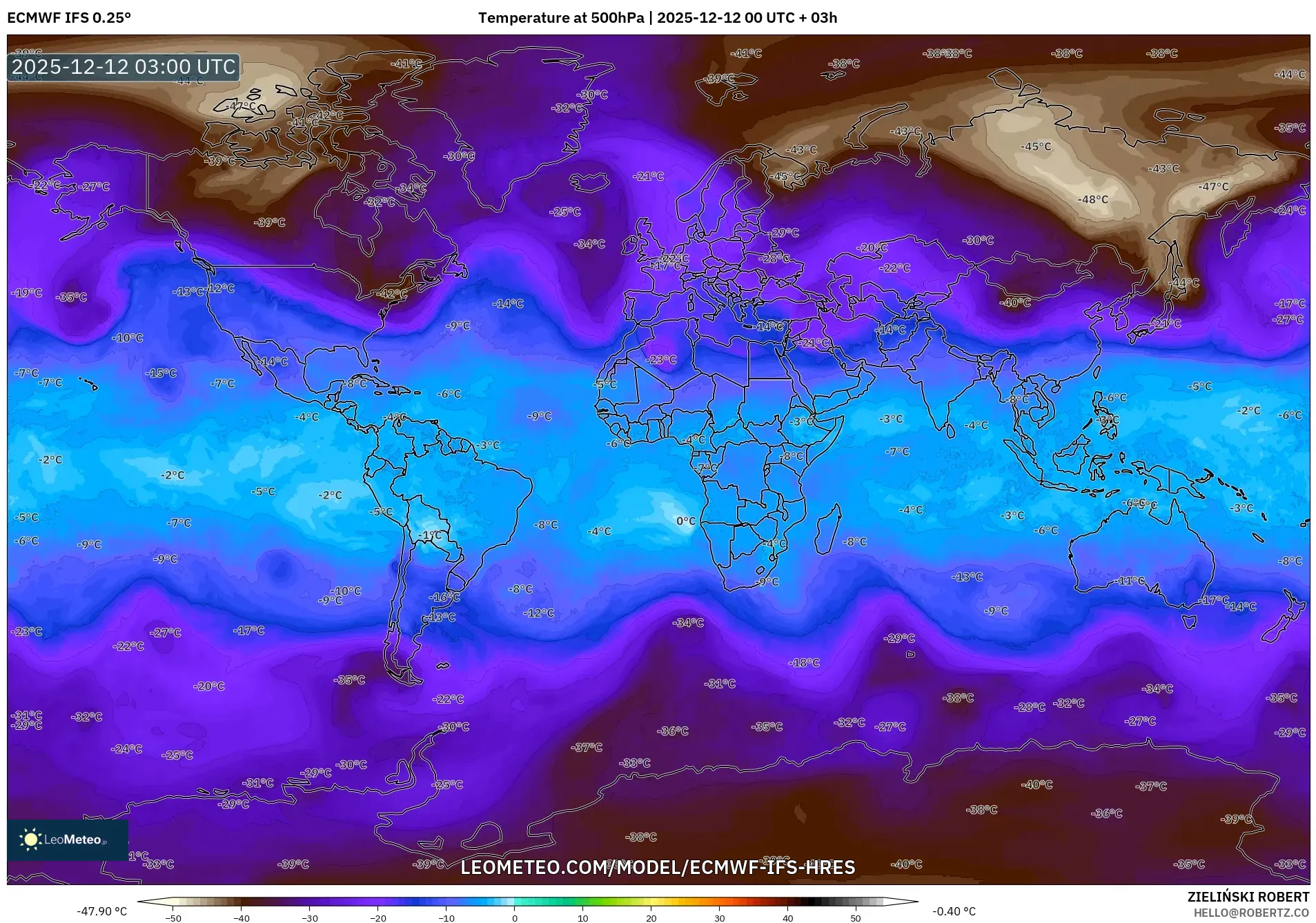 ECMWF IFS 0.25° model - Dunia, Suhu 500 hPa