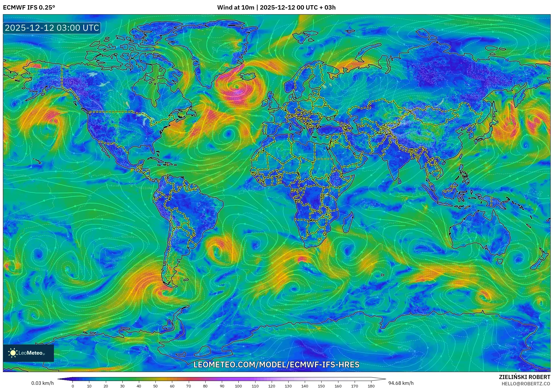 ECMWF IFS 0.25° model - Dunia, Angin 10 m