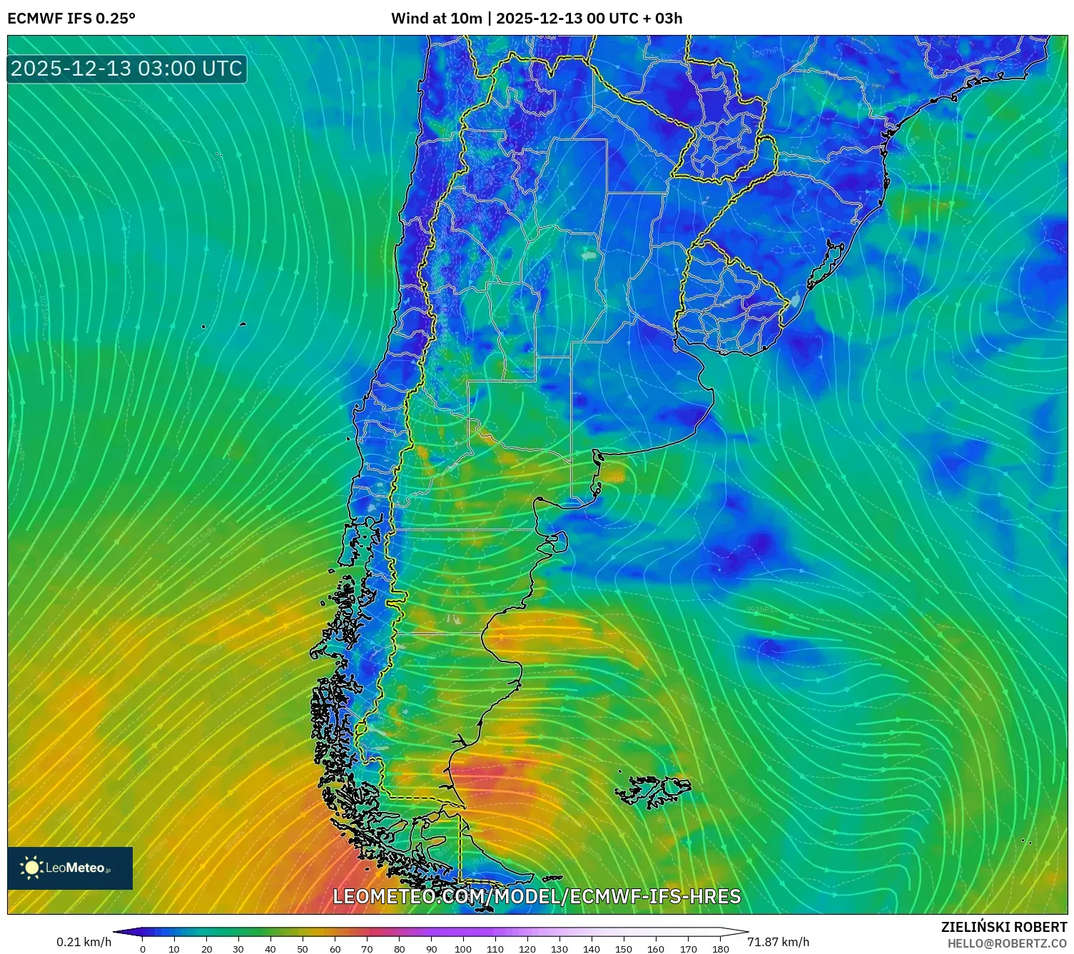 ECMWF IFS 0.25° model - Argentina, Angin 10 m