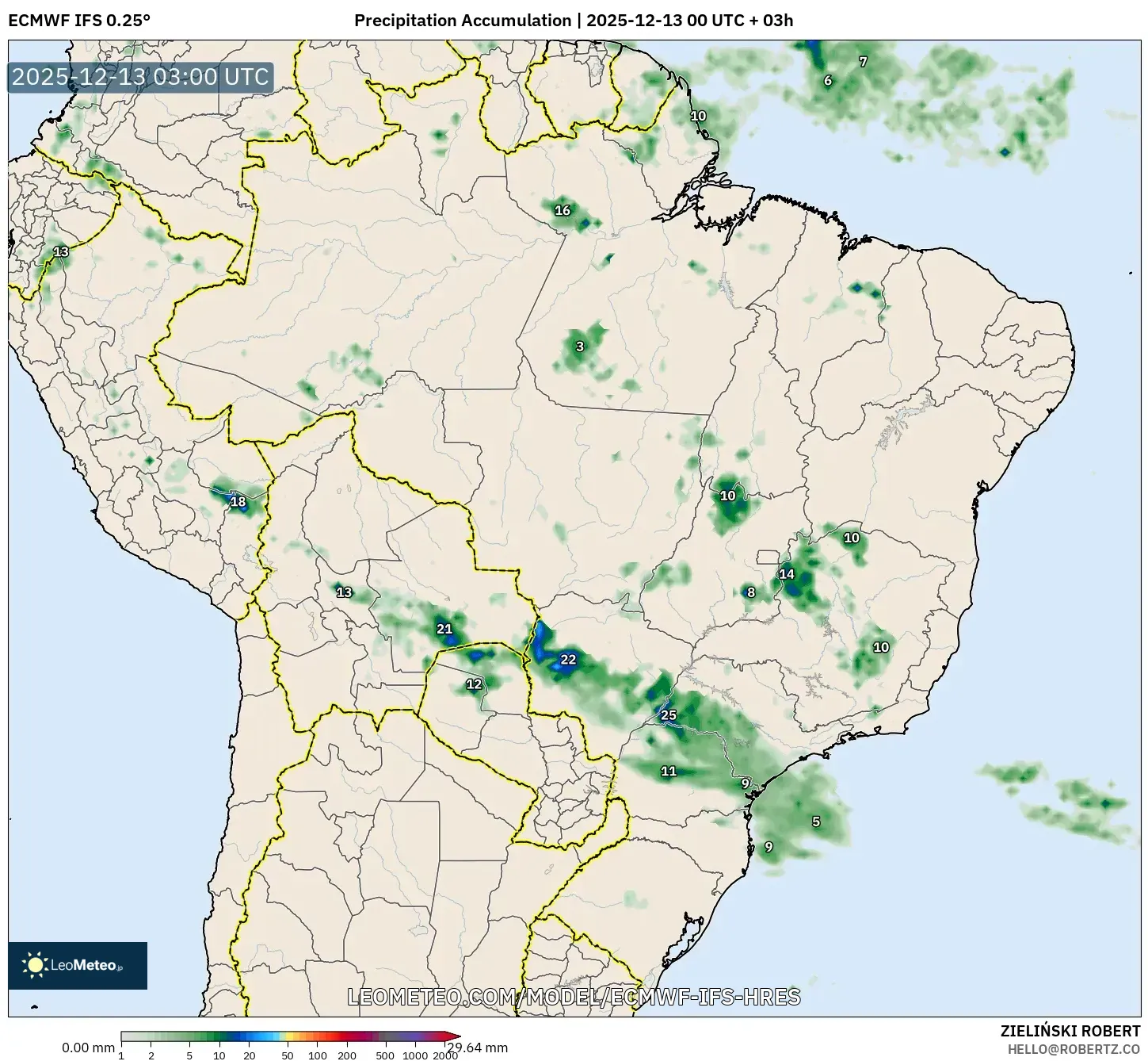 ECMWF IFS 0.25° model - Brasil, Akumulasi Curah Hujan