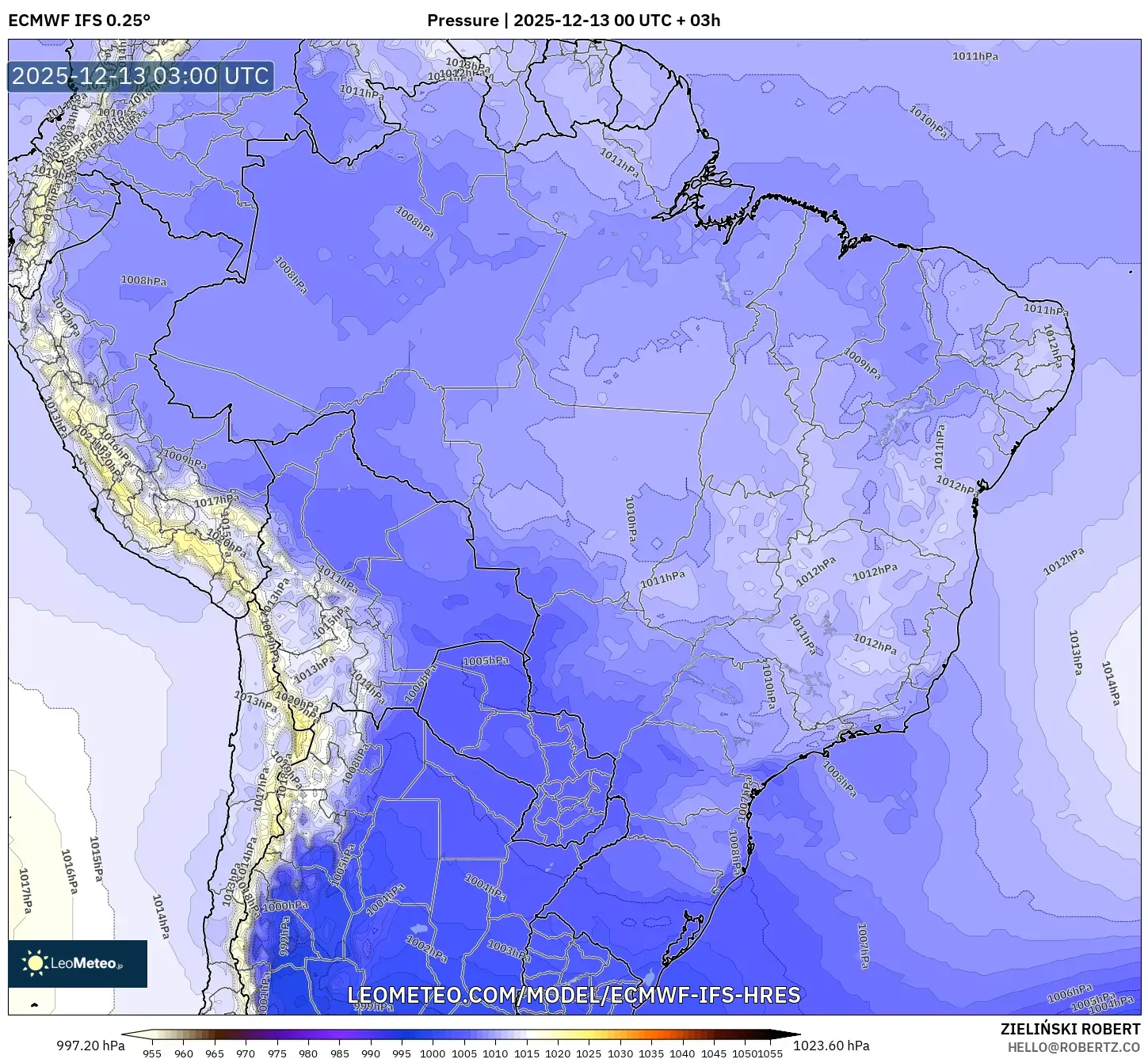 ECMWF IFS 0.25° model - Brasil, Tekanan