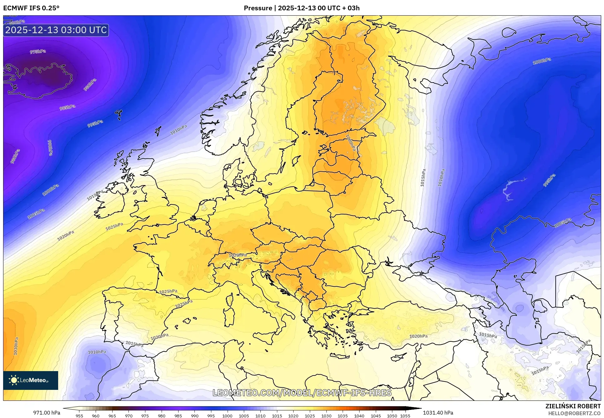 ECMWF IFS 0.25° model - Eropa, Tekanan