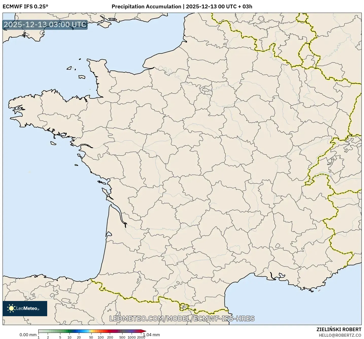 ECMWF IFS 0.25° model - Prancis, Akumulasi Curah Hujan