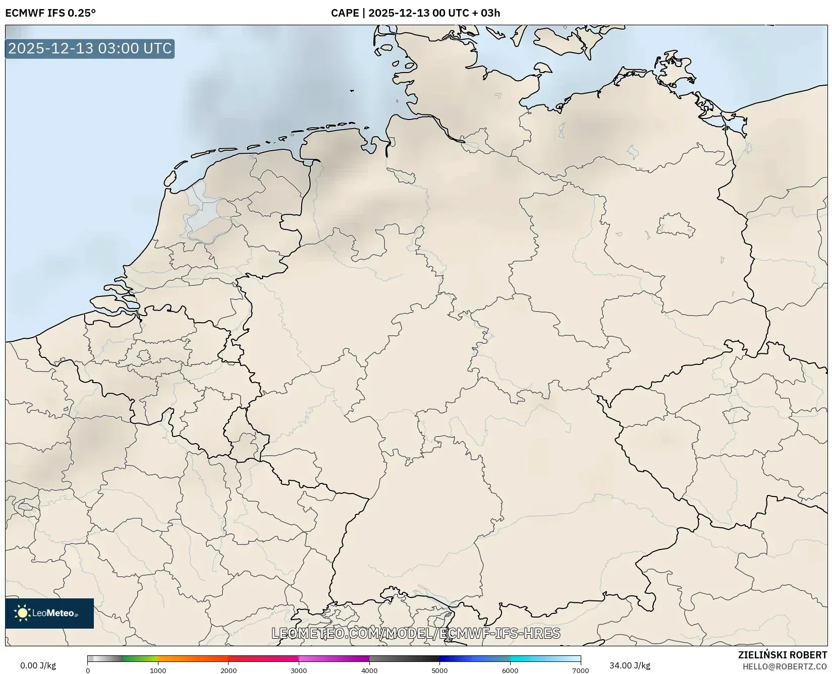 ECMWF IFS 0.25° model - Germany, CAPE