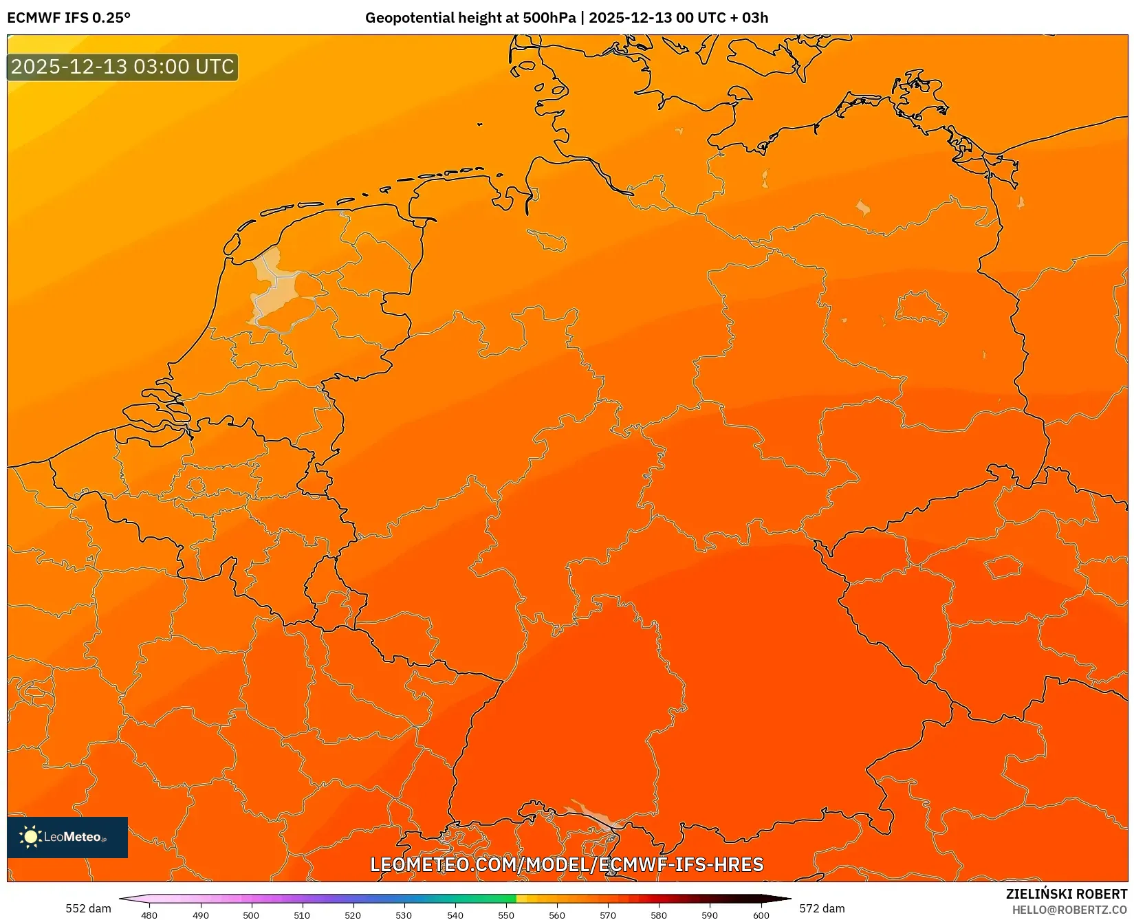 ECMWF IFS 0.25° model - Jerman, Ketinggian geopotensial pada 500 hPa
