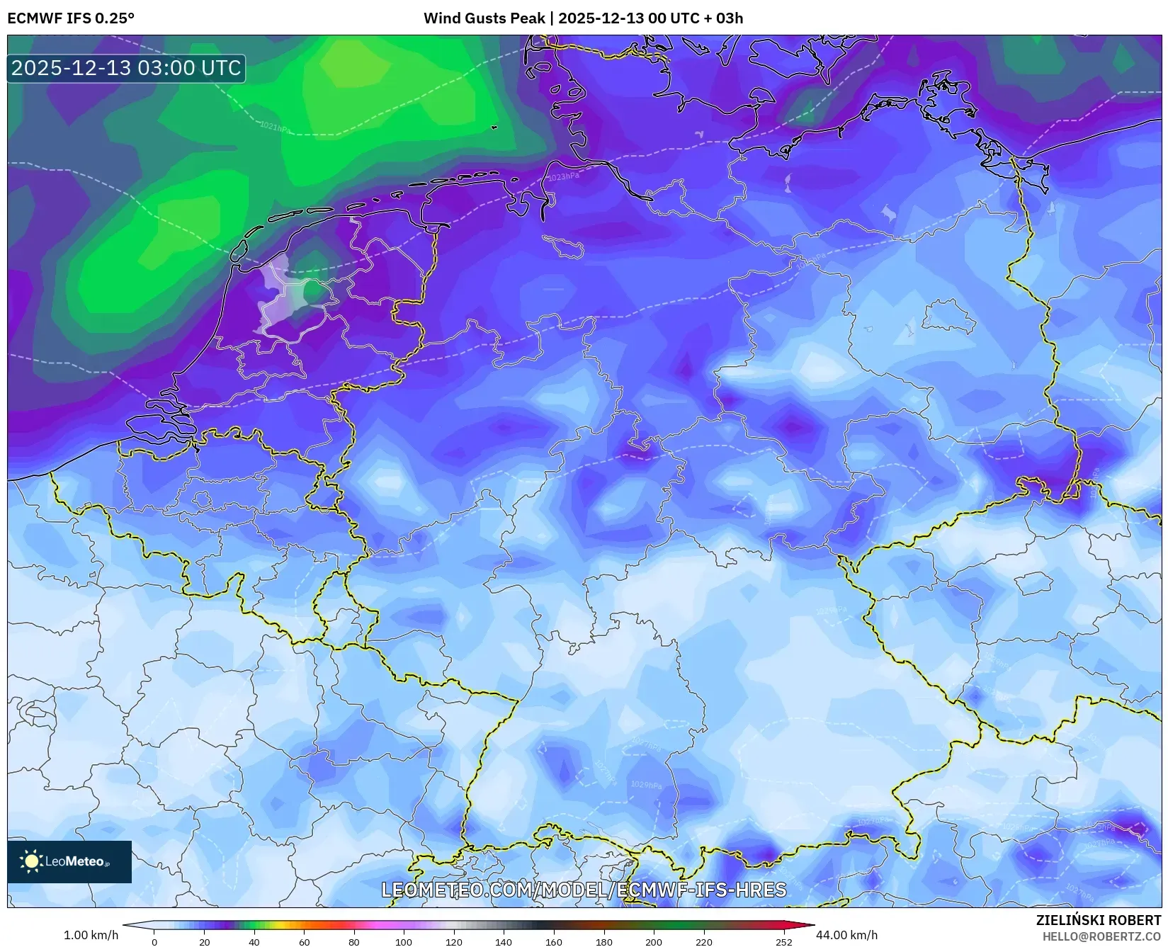 ECMWF IFS 0.25° model - Jerman, Puncak Hembusan