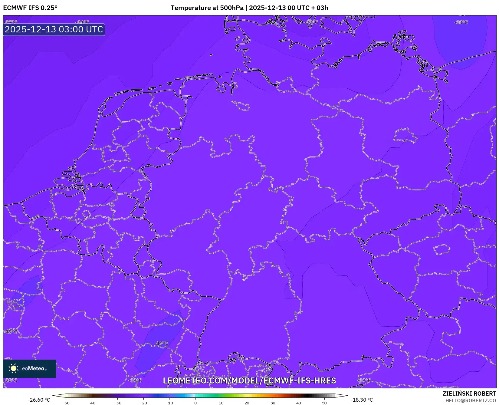 ECMWF IFS 0.25° model - Germany, Temperature at 500hPa