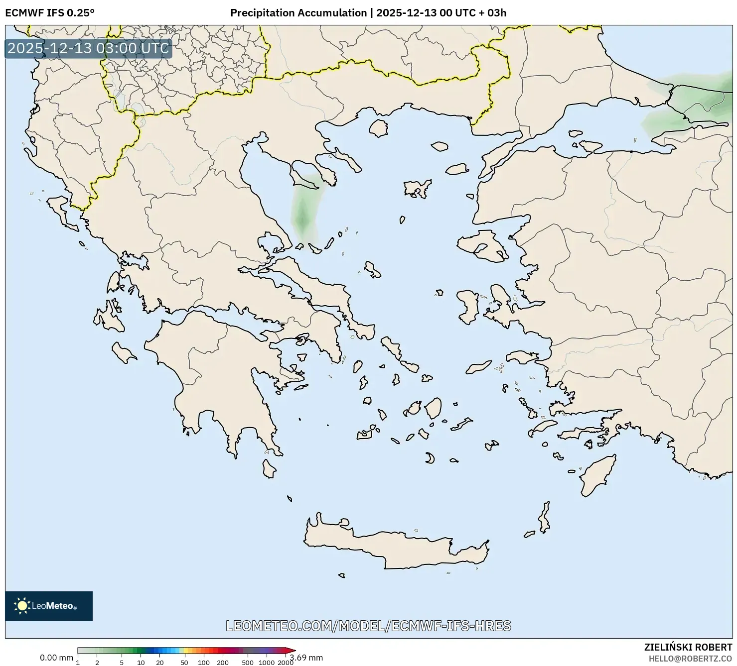 ECMWF IFS 0.25° model - Yunani, Akumulasi Curah Hujan