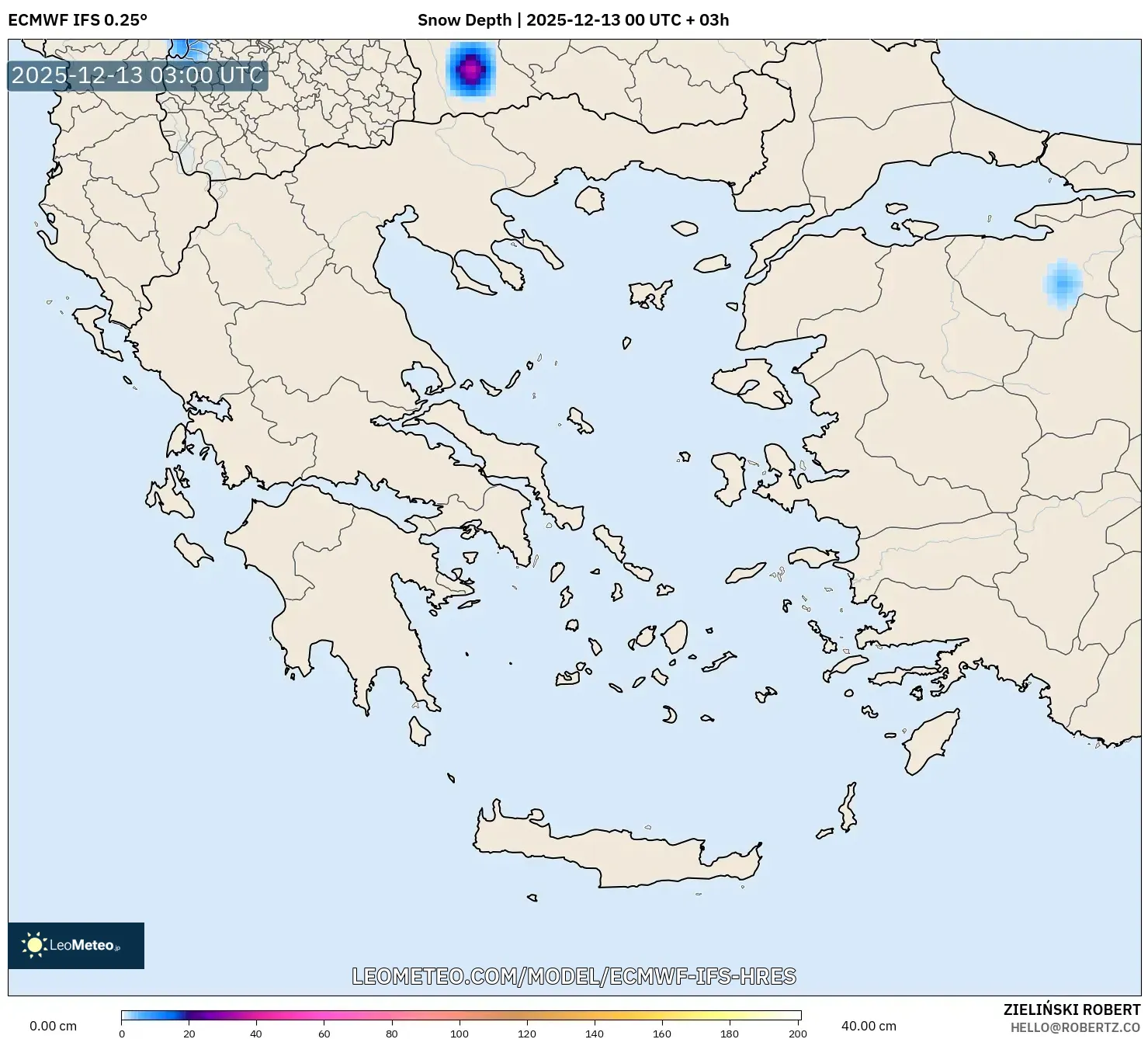 ECMWF IFS 0.25° model - Greece, Snow Depth