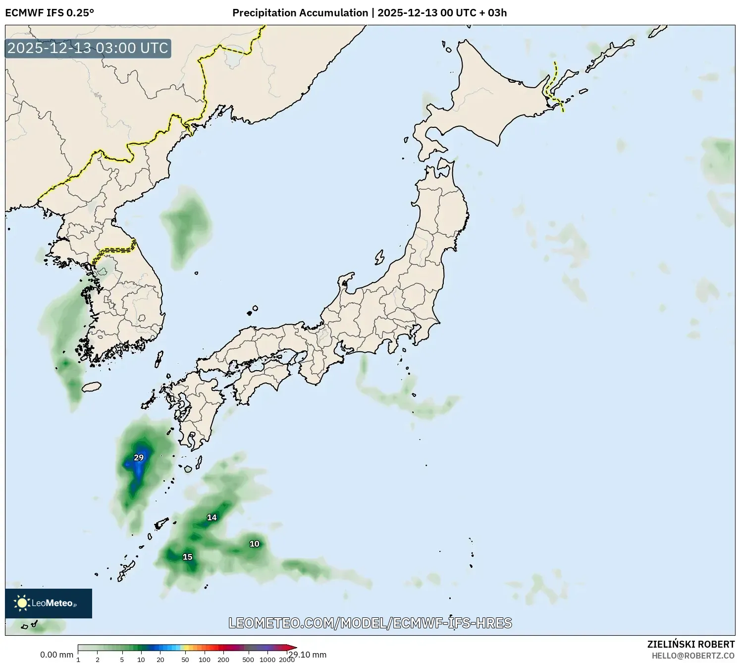 ECMWF IFS 0.25° model - Jepang, Akumulasi Curah Hujan