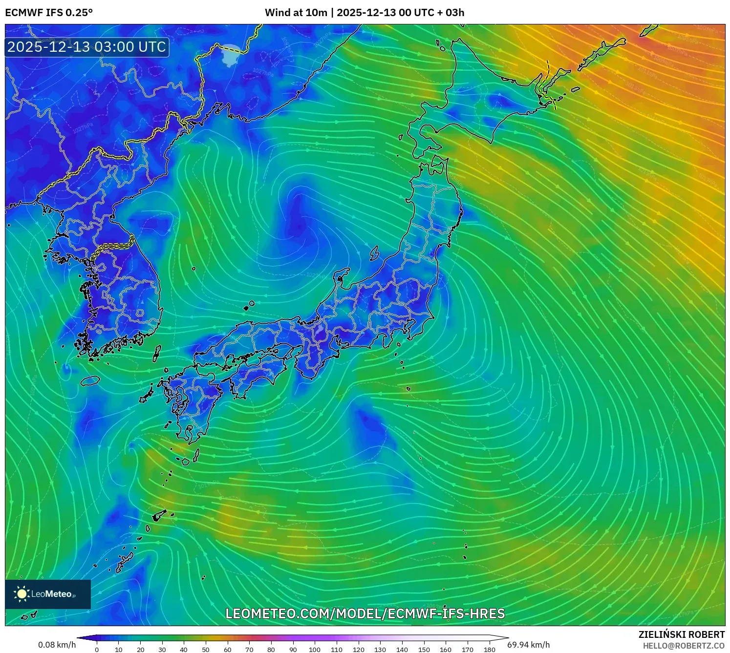 ECMWF IFS 0.25° model - Jepang, Angin 10 m