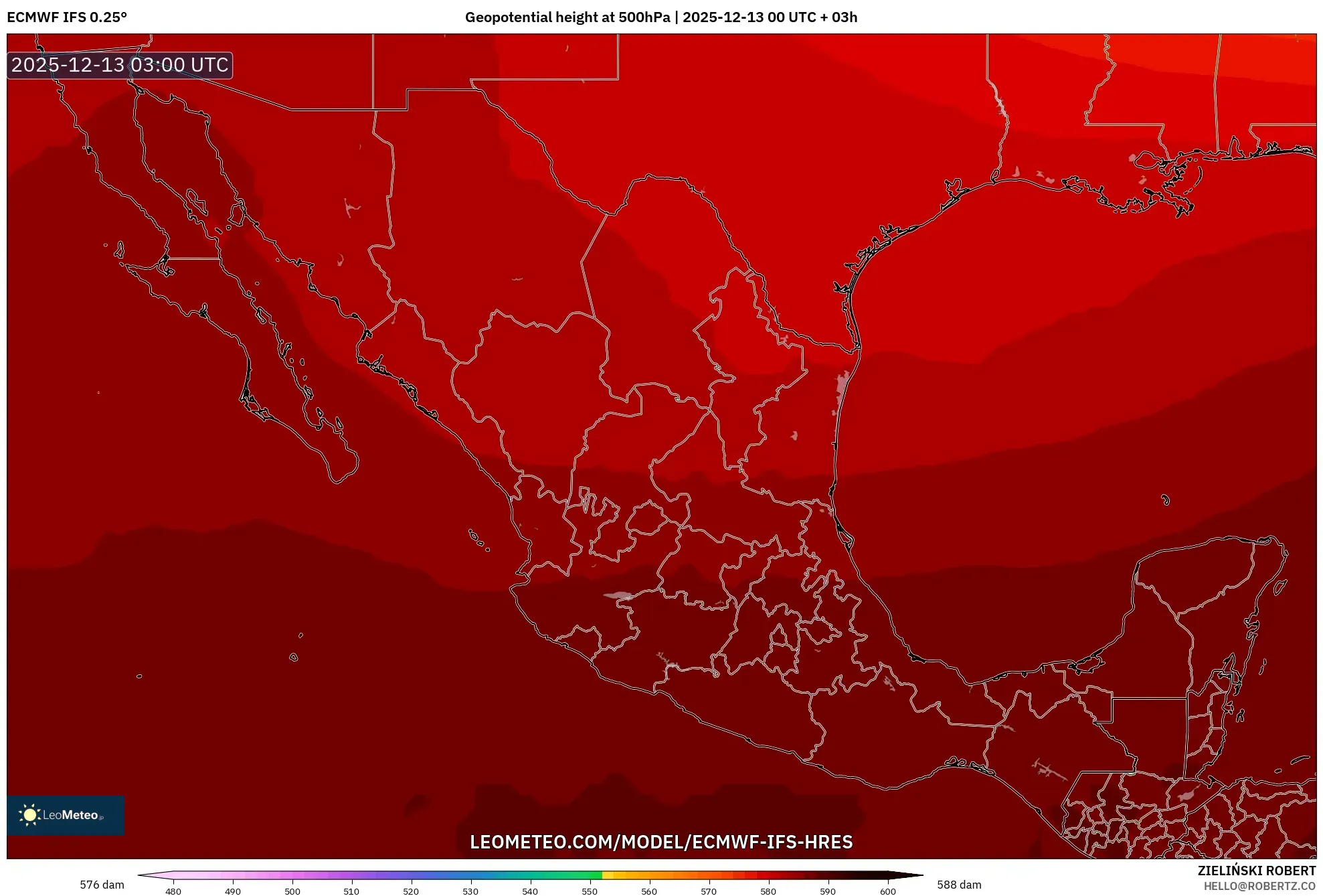 ECMWF IFS 0.25° model - Mexico, Geopotential height at 500hPa