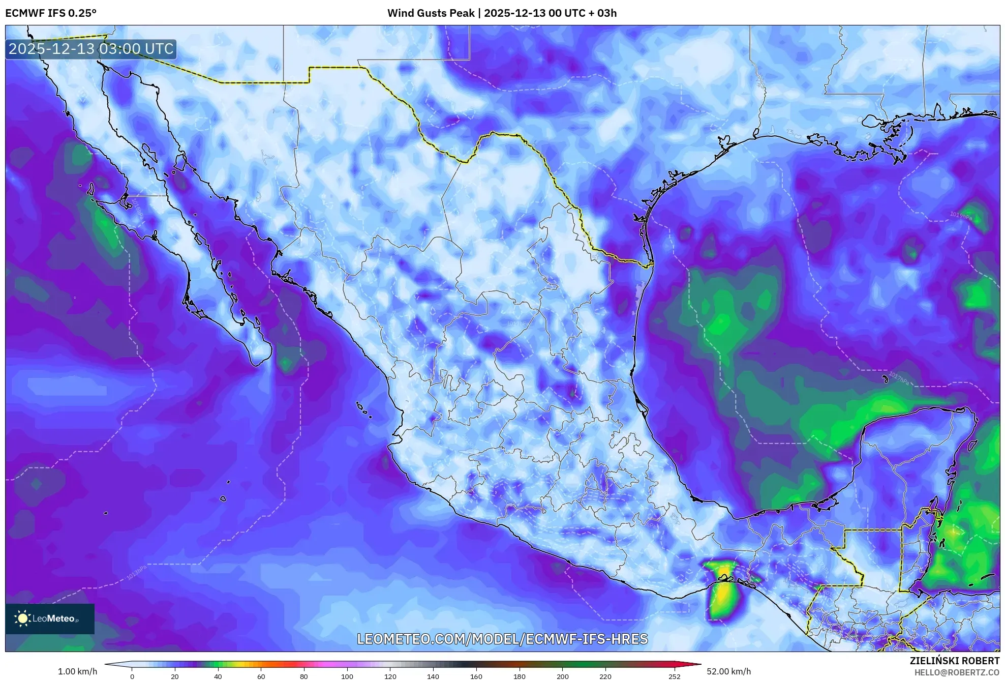 ECMWF IFS 0.25° model - Meksiko, Puncak Hembusan