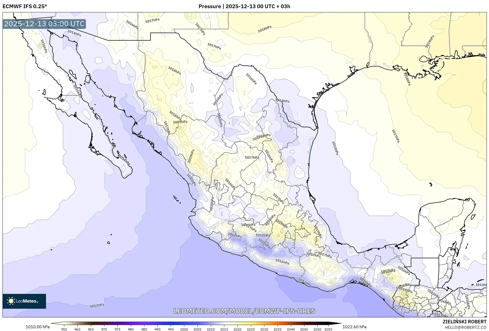 ECMWF IFS 0.25° model - Meksiko, Tekanan