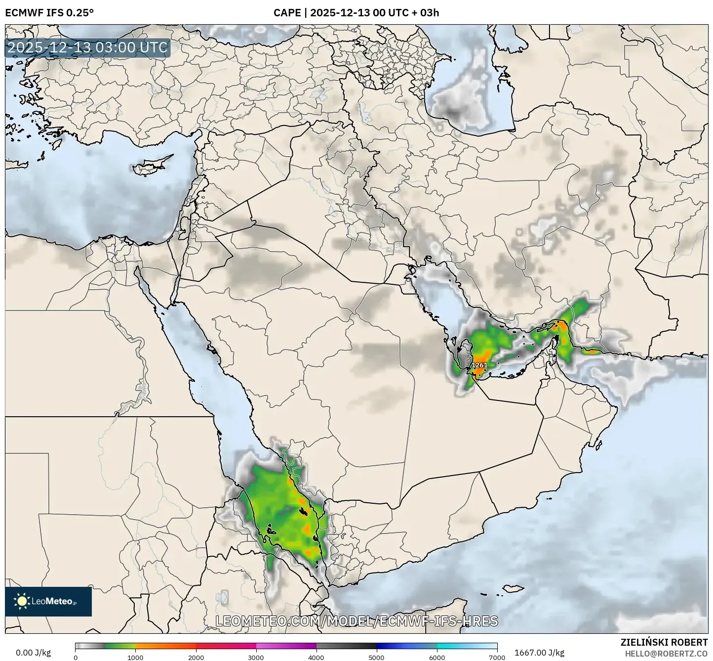 ECMWF IFS 0.25° model - Timur Tengah, CAPE