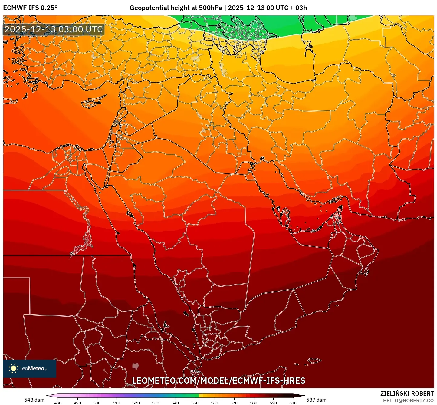 ECMWF IFS 0.25° model - Timur Tengah, Ketinggian geopotensial pada 500 hPa