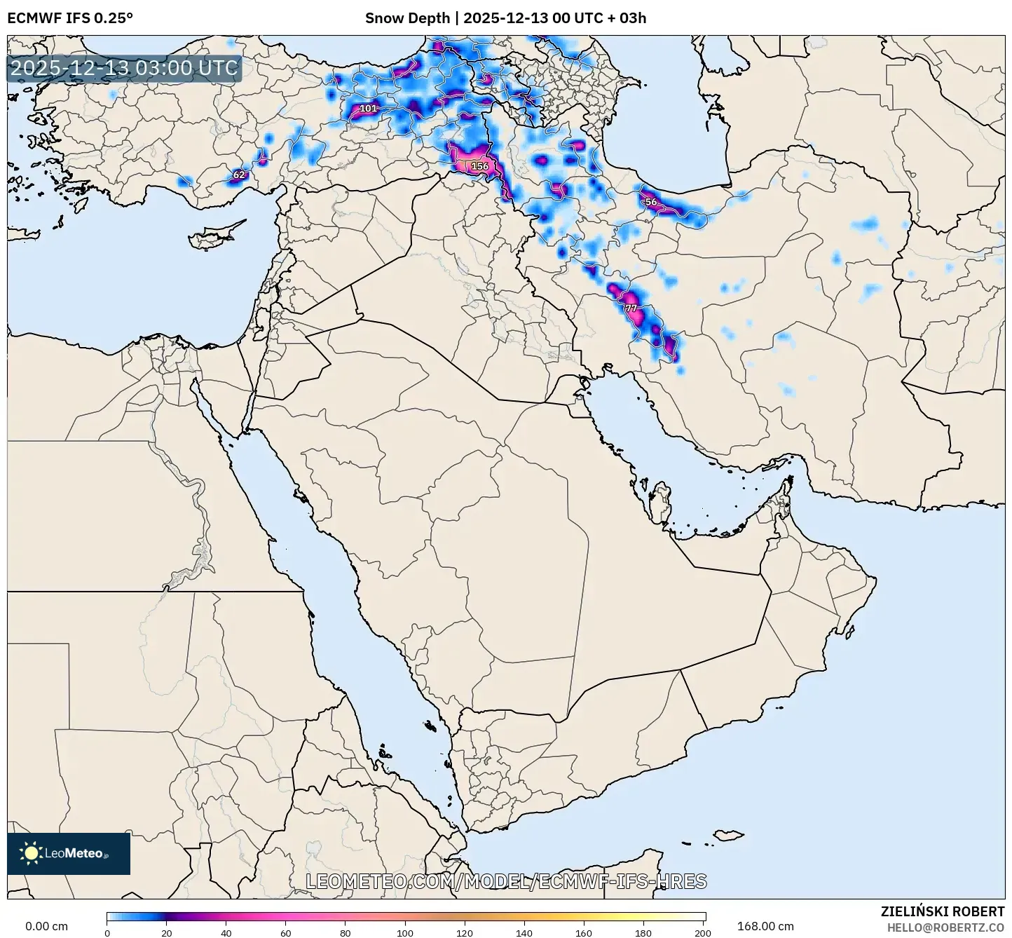 ECMWF IFS 0.25° model - Timur Tengah, Kedalaman Salju