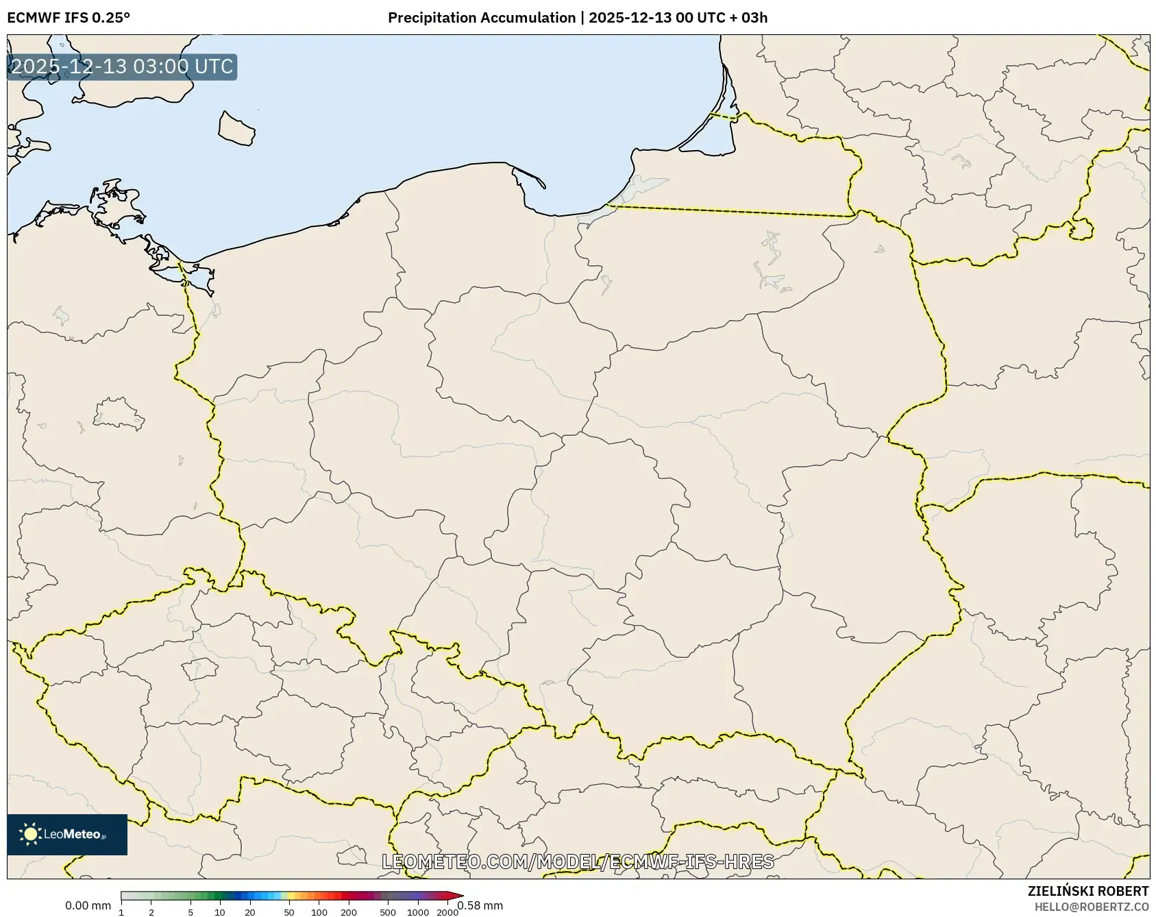 ECMWF IFS 0.25° model - Poland, Precipitation Accumulation